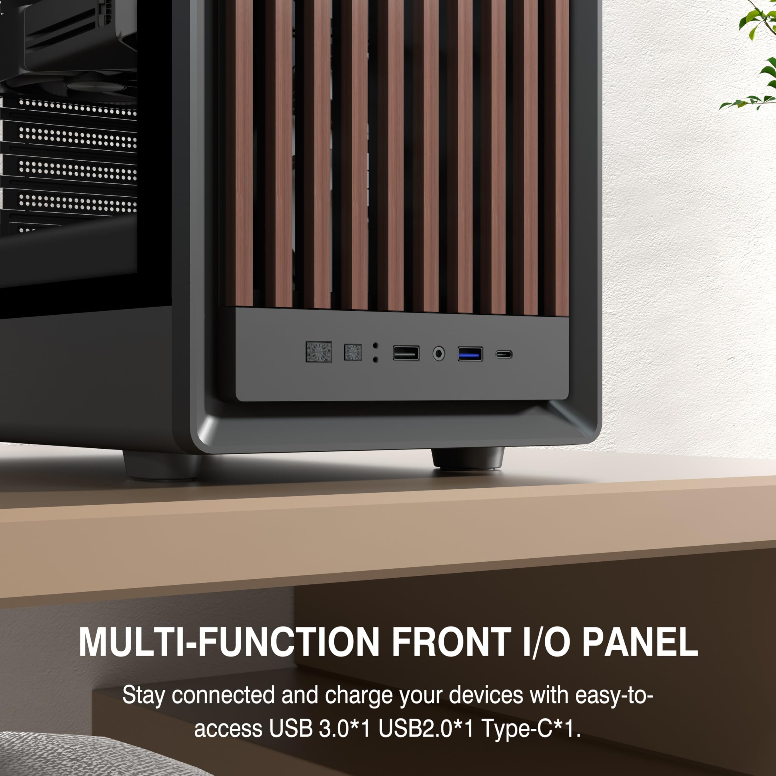 FOIFKIN M1 Boîtier PC ATX avec 4 Ventilateurs PWM ARGB-Façade en Bois de Noyer,Boîtier PC Mid-Tower,Haut débit d'air,Support RAD 240 mm,boîtier ATX Noir,boîtier pc Gamer,Type-C(Noir, M1)