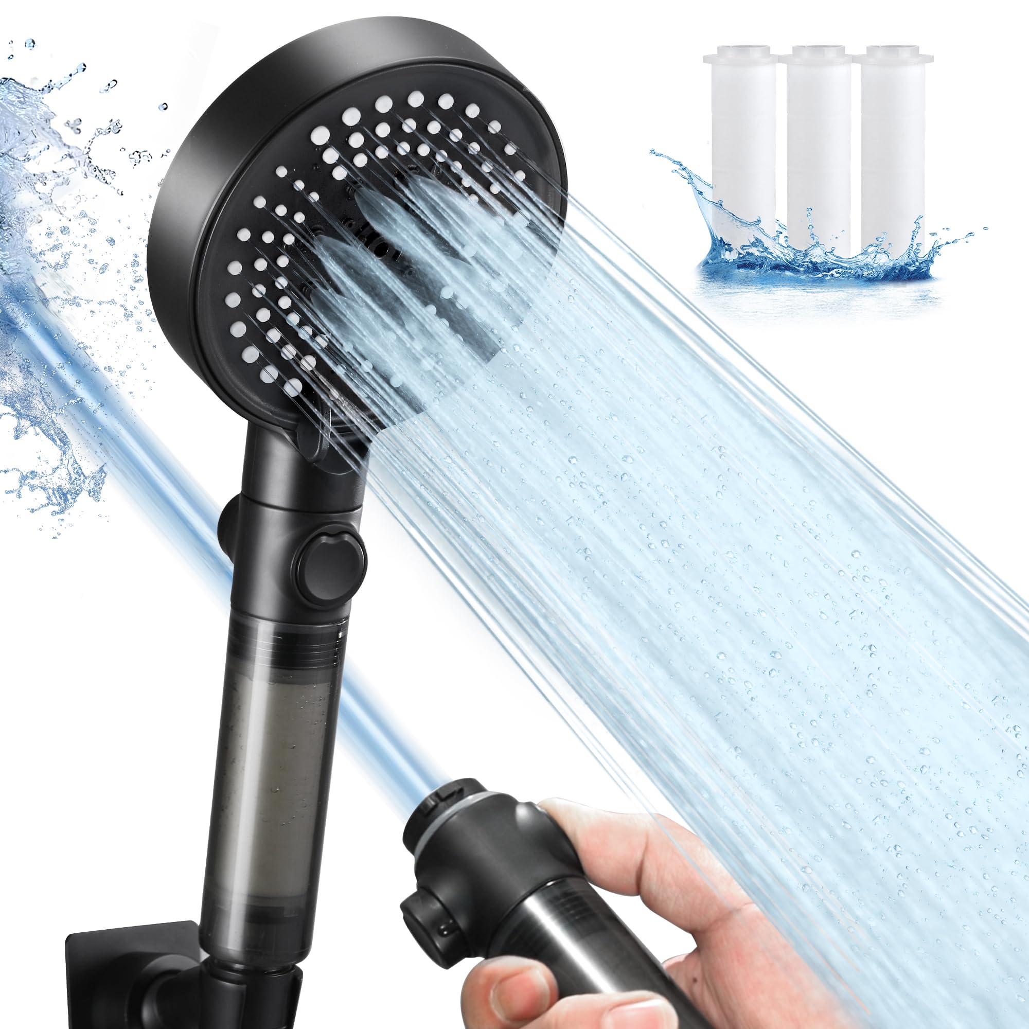 Wassersparender Duschkopf Mit Filter – 3 Strahlarten, 10 Filter, 1,5 M Schlauch, Für Hartes Wasser