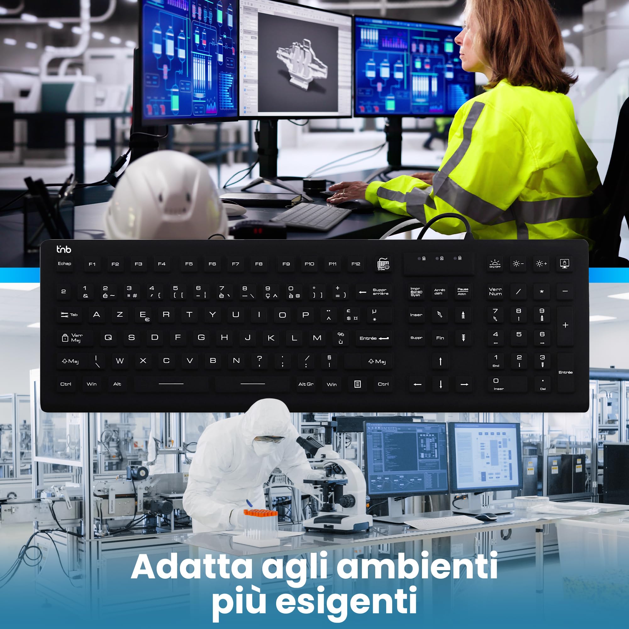 T'nB Medic - Tastiera cablata medica, impermeabile IP68 | Rivestimento Silicone, Antibatterico, Retroilluminato, AZERTY Francese, Bianco