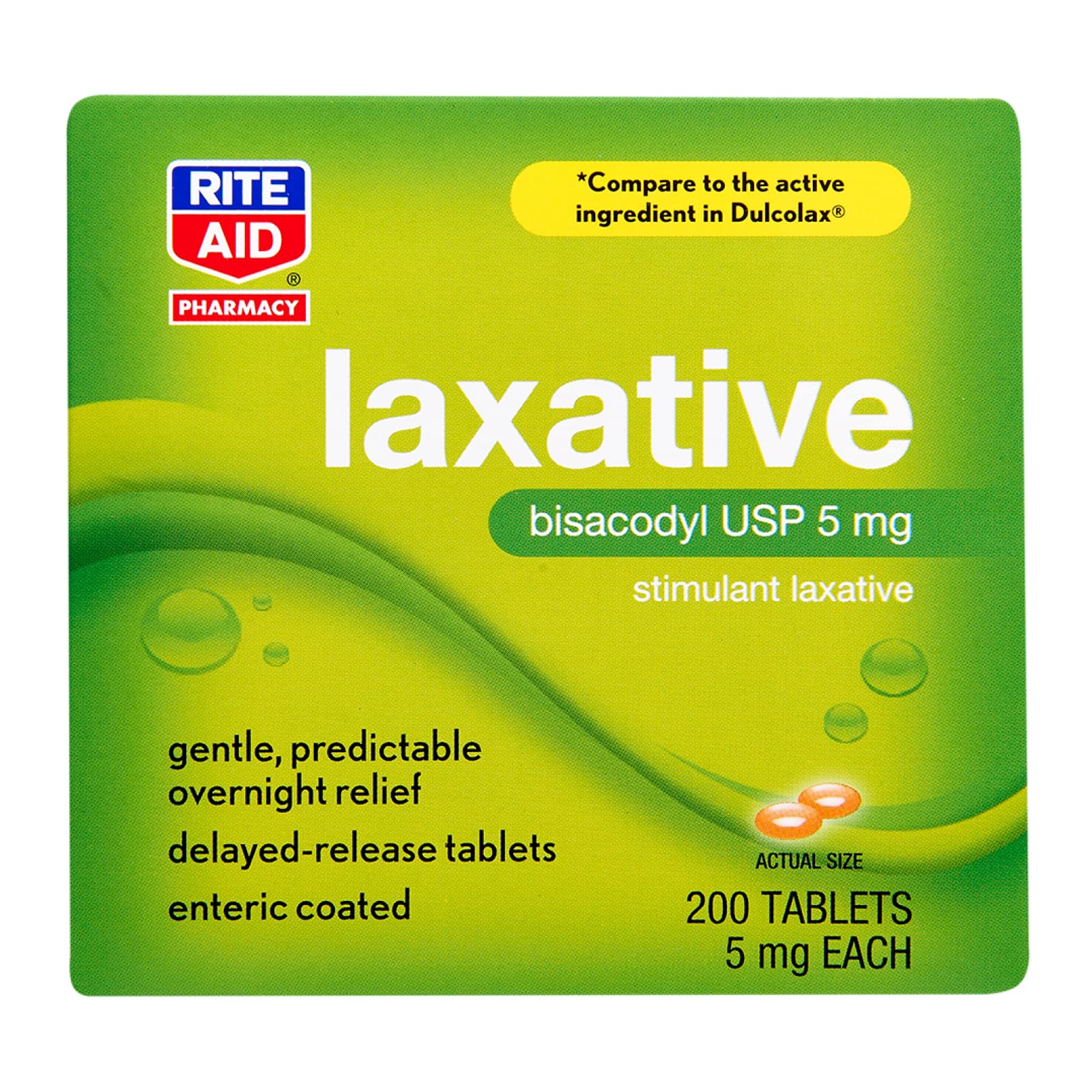 Amazon.com: Rite Aid Laxative, Bisacodyl, 5mg - 200 Tablets, Stimulant  Laxative | Gentle Constipation Relief | Overnight Relief | Delayed-Release  Tablets | Enteric Coated | Gentle, Predictable Overnight Relief : Health &  Household
