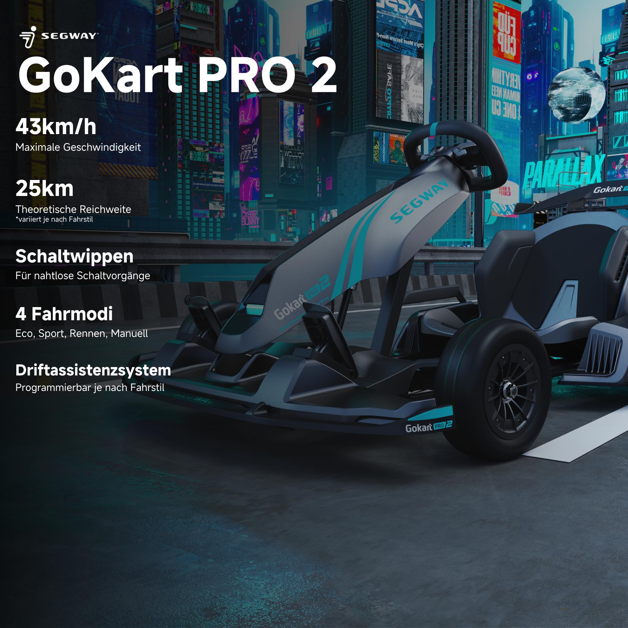 Segway Gokart PRO 2 – Veicolo Elettrico 3 in 1, 4800 W, Velocità fino a 43 km/h, Design Nero/Blu, per Adulti e Ragazzi