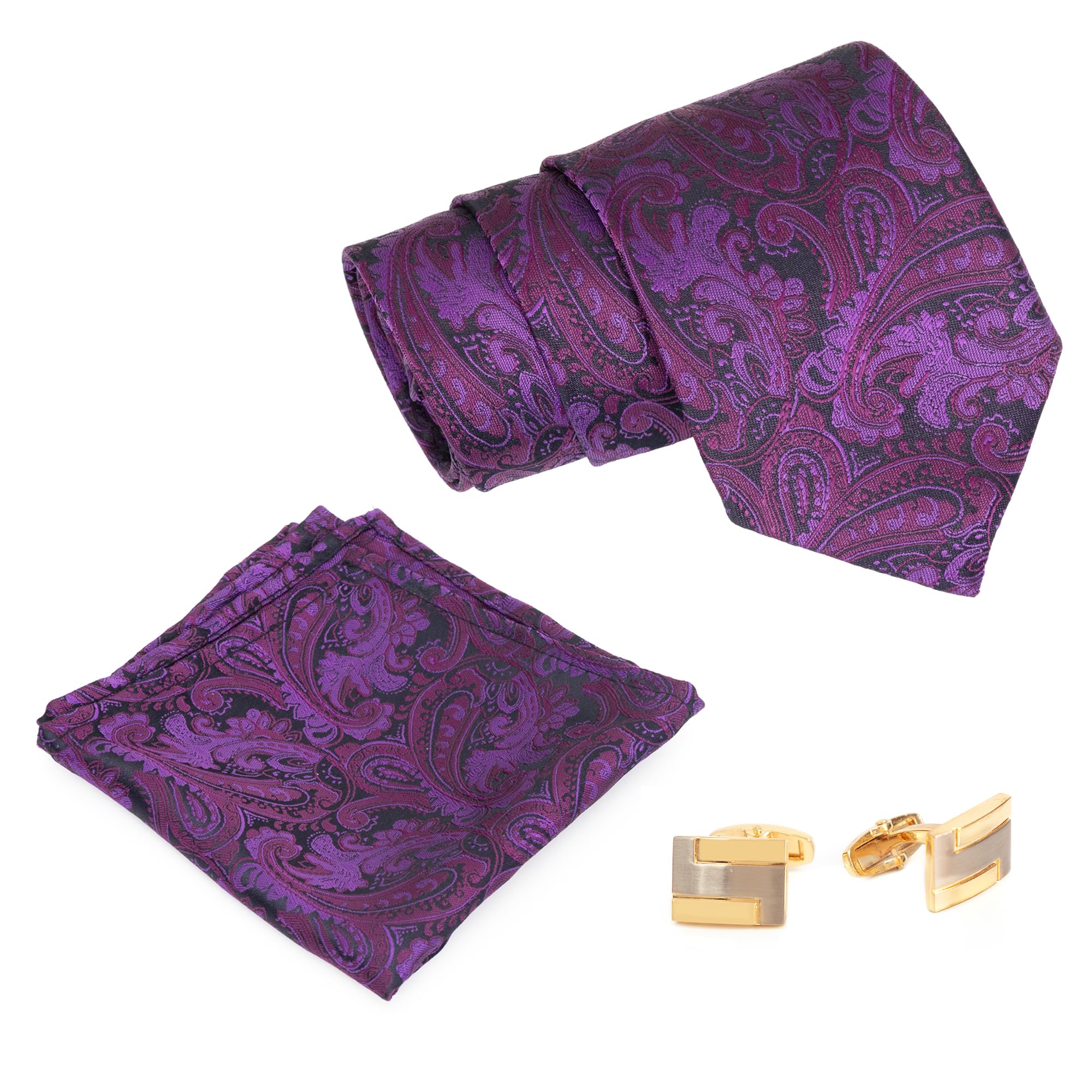 to the nines Men's Purple Paisley Tie, Pocket Square & Cuff links Set-picture-36
