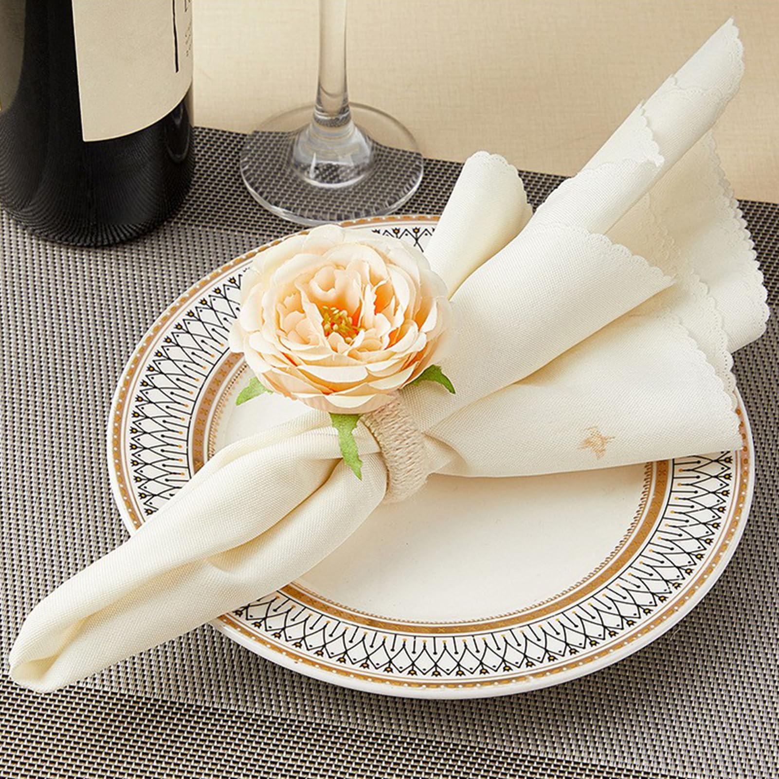 Anneaux de serviette de table de No?l 18 pi??ces m??tal avec feuille