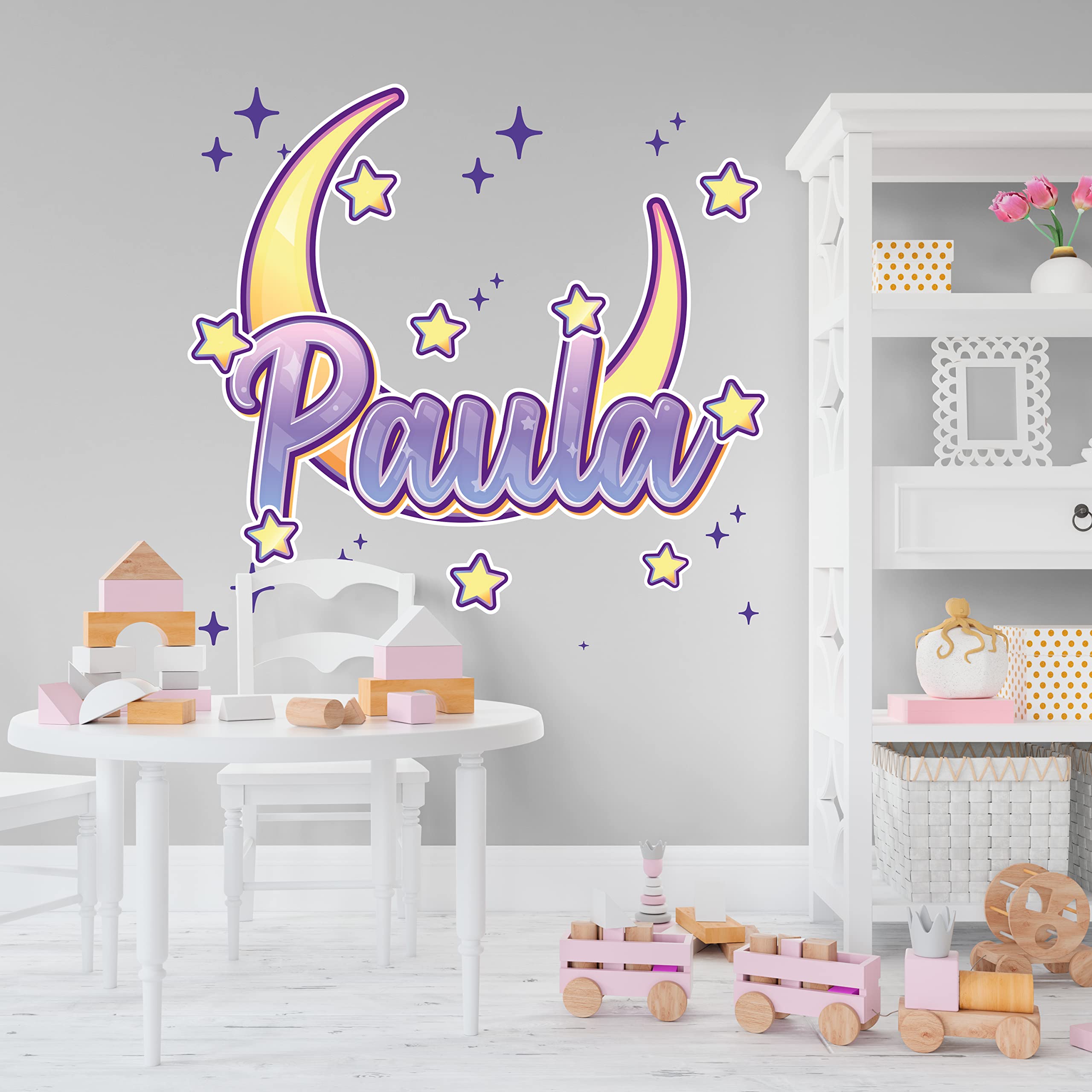 Pegatina Pared Decorativas con Nombres Personalizados para Decoración de Habitación de Niños o Bebe con Texto - Vinilo Infantil (Luna)