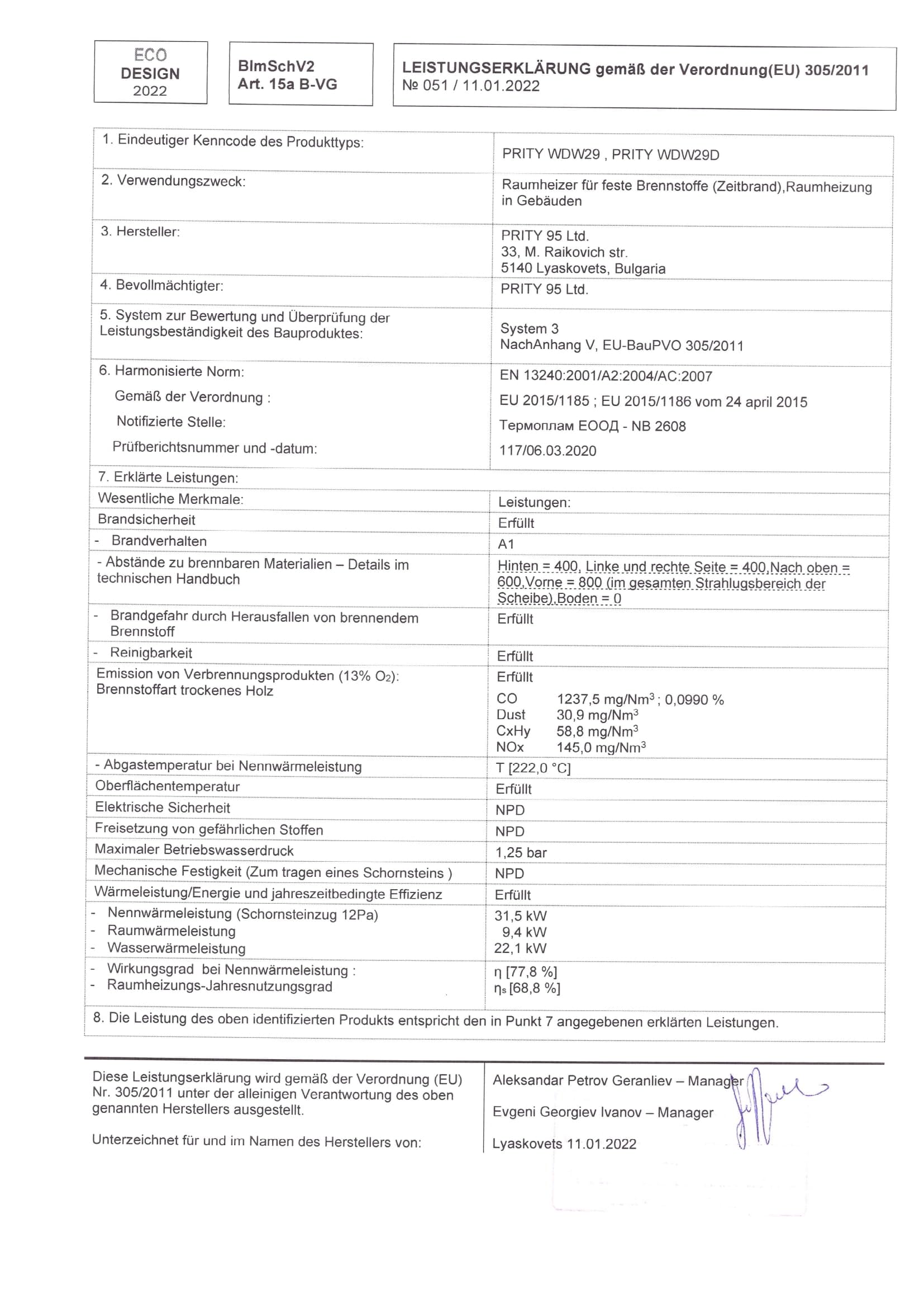 Stufa a Legna Termostufa Prity WD W29 31.5kW