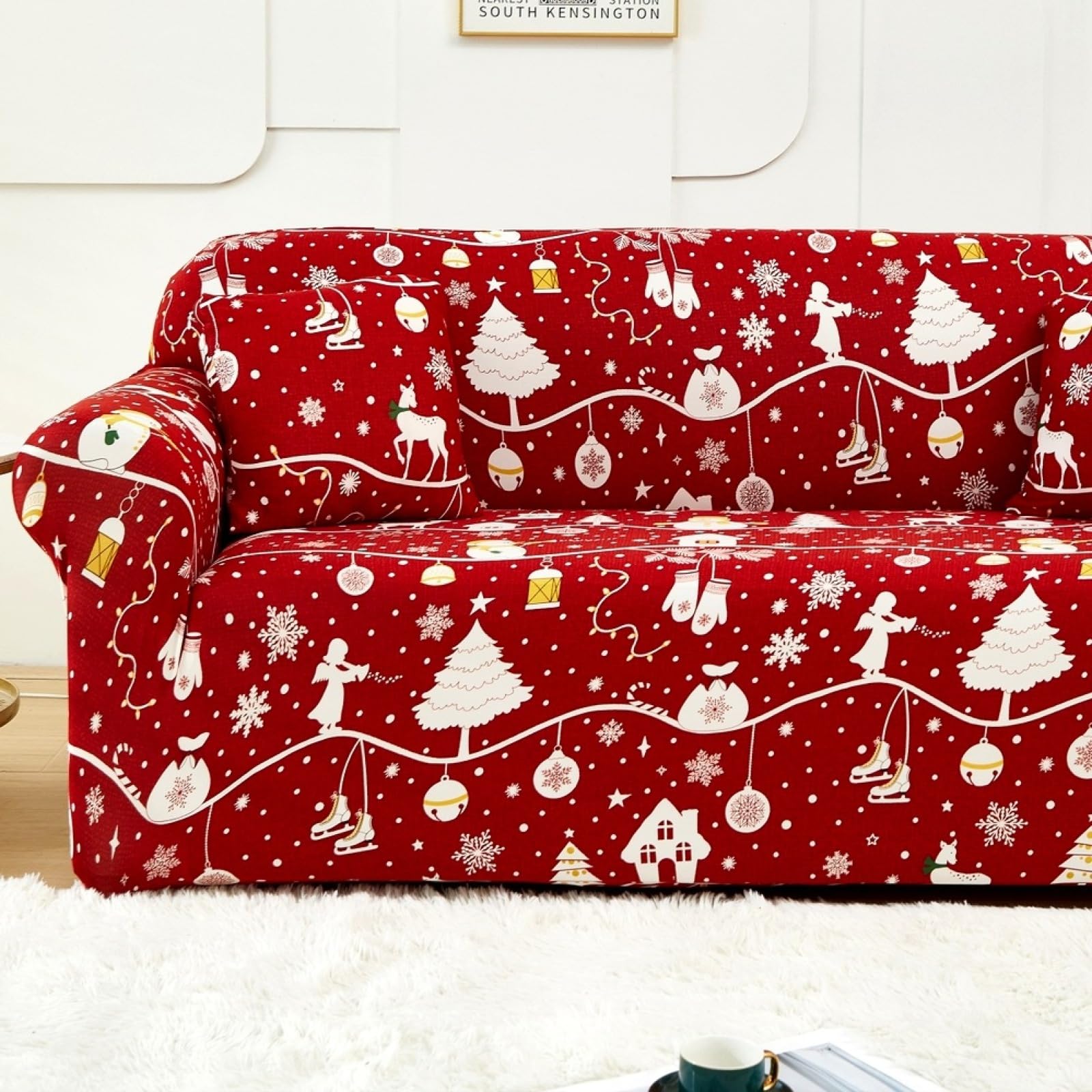 Copripoltrona 1 Posto Albero Di Natale Bianco Copridivano Universale Elasticizzat,Antiscivolo Resistente Alle Macchie,Mobili Protector Per Soggiorno,Lavabile Rimovibile