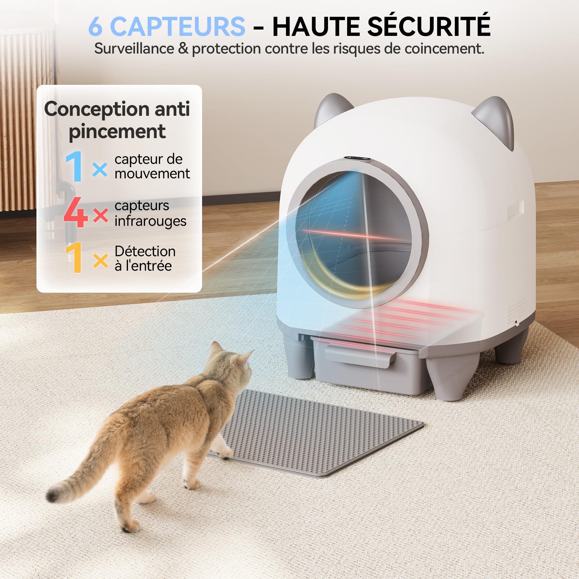 TRIUMPHKEY Self-Cleaning Cat Litter, Automatic Litter Tray, Leak-Proof, 6 Sensors Anti-Jamming/Triple Deodorisation, App Control, Capacity 90 L, Suitable for Families with Multi-Cats