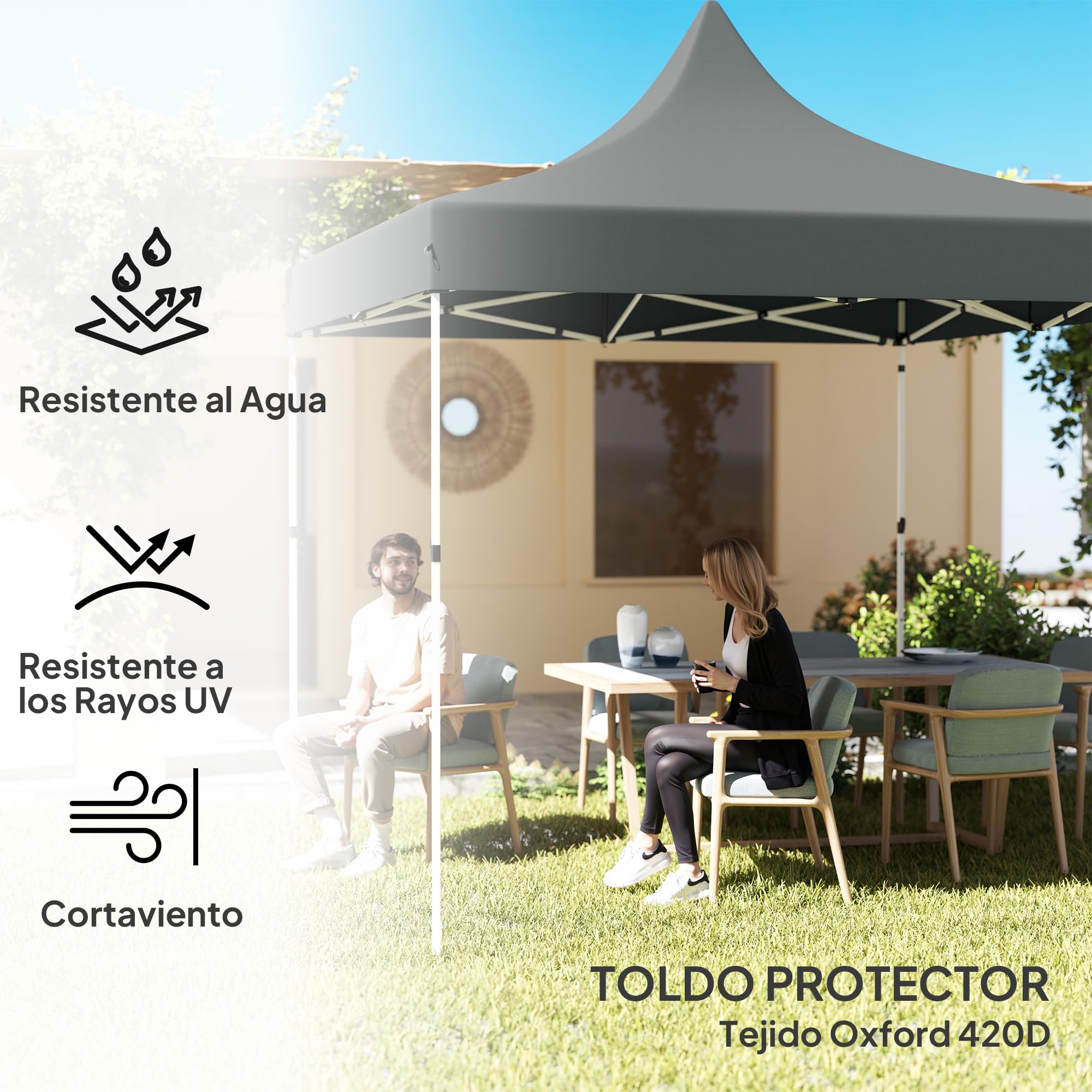 Outsunny Carpa Plegable Pop-up Gazebo 3x3 m Cenador Plegable con 4 Paredes Laterales Anti-UV Altura Ajustable Marco Metálico Robusta y Bolsa de Transporte para Camping Fiestas Gris
