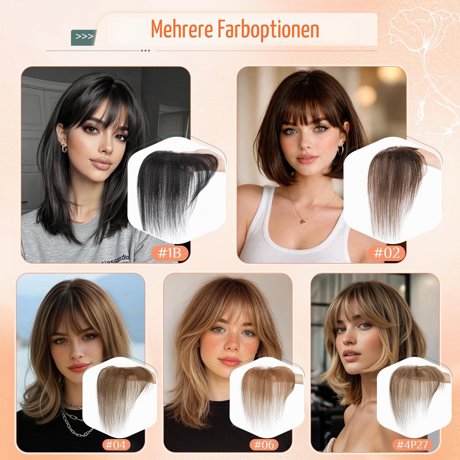 Benehair Echthaar Hair Topper für Frauen, 100% Echthaar Topper mit Pony, 14g Haarverdichtung für Dünnem mit Bange, 7x11CM Basis Menschliches Haar Toppers Oberkopf, 27CM #02 Dunkel Braun