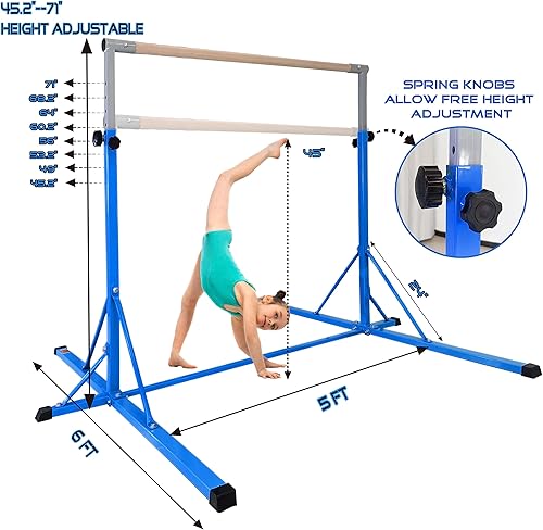Miniatura 2 de Barra de gimnasia para niños de 5 a 20 años, altura de la barra de entrenamiento de gimnasia de 35.4 a 59 pulgadas, 45 a 71 pulgadas, longitud de la