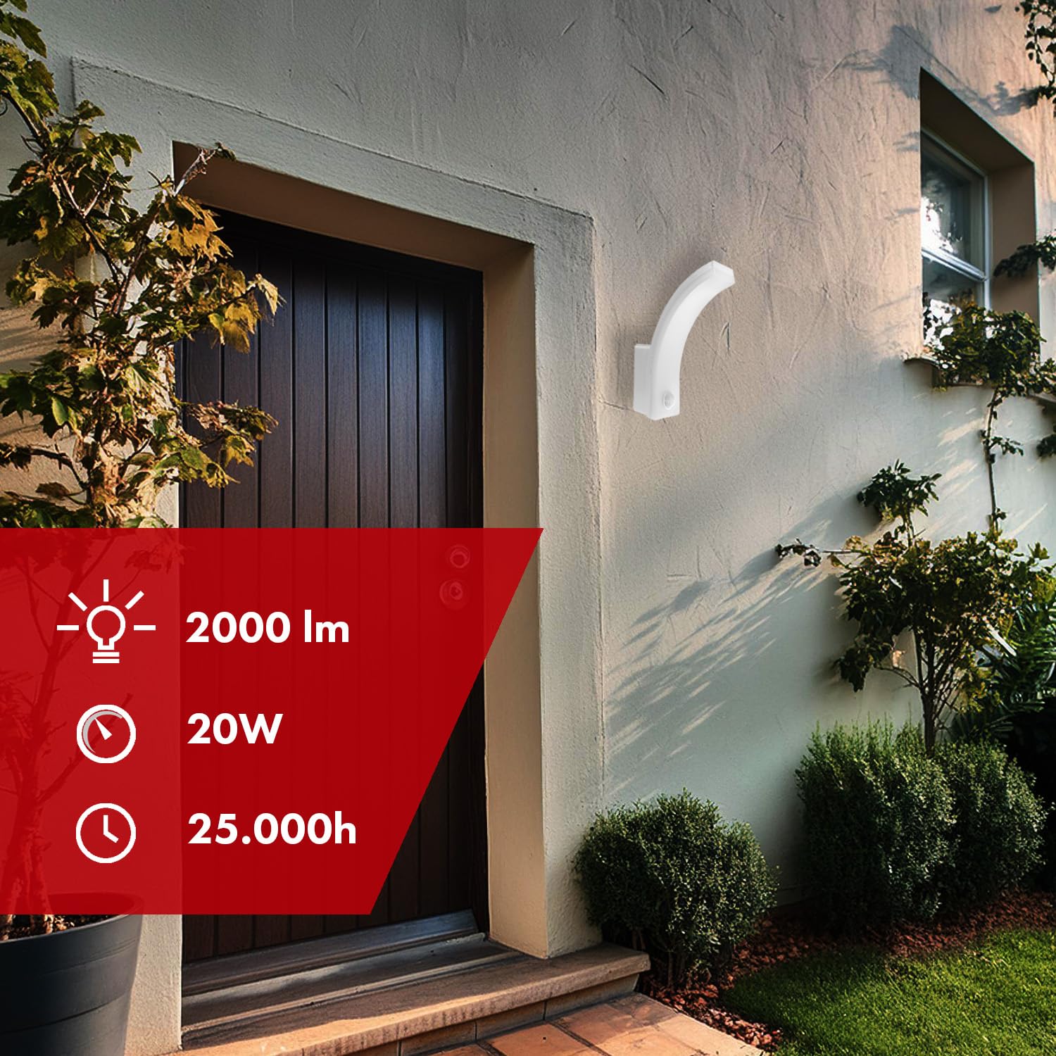 Maclean MCE512 Aplique LED con Sensor de Movimiento y Crepuscular, Iluminación de Pared para Interior y Exterior, Lámpara 20W, IP65 Resistente al Agua, 2000lm, Blanco Neutro 4000K (Blanco x4)