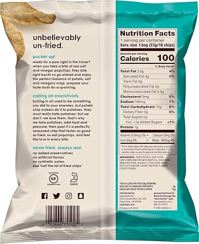 Miniatura 2 de Popchips Papas fritas con sal marina y vinagre de una sola porción de 0.8 onzas (paquete de 24)