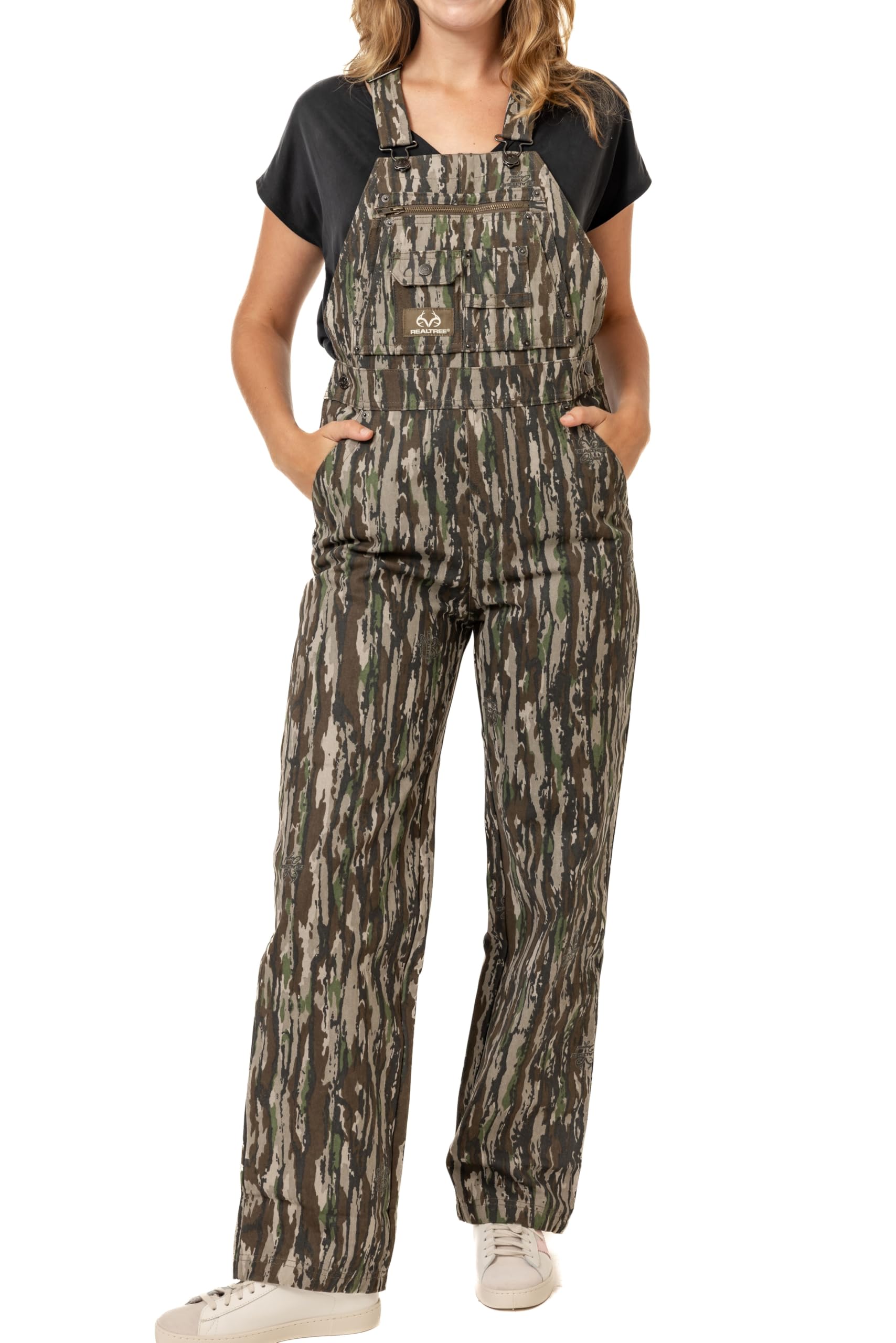 Realtree Women's Camo Hunting Cotton Bib Overalls, All-season Uninsulated Camouflage Bib Overalls for Outdoor Activities
