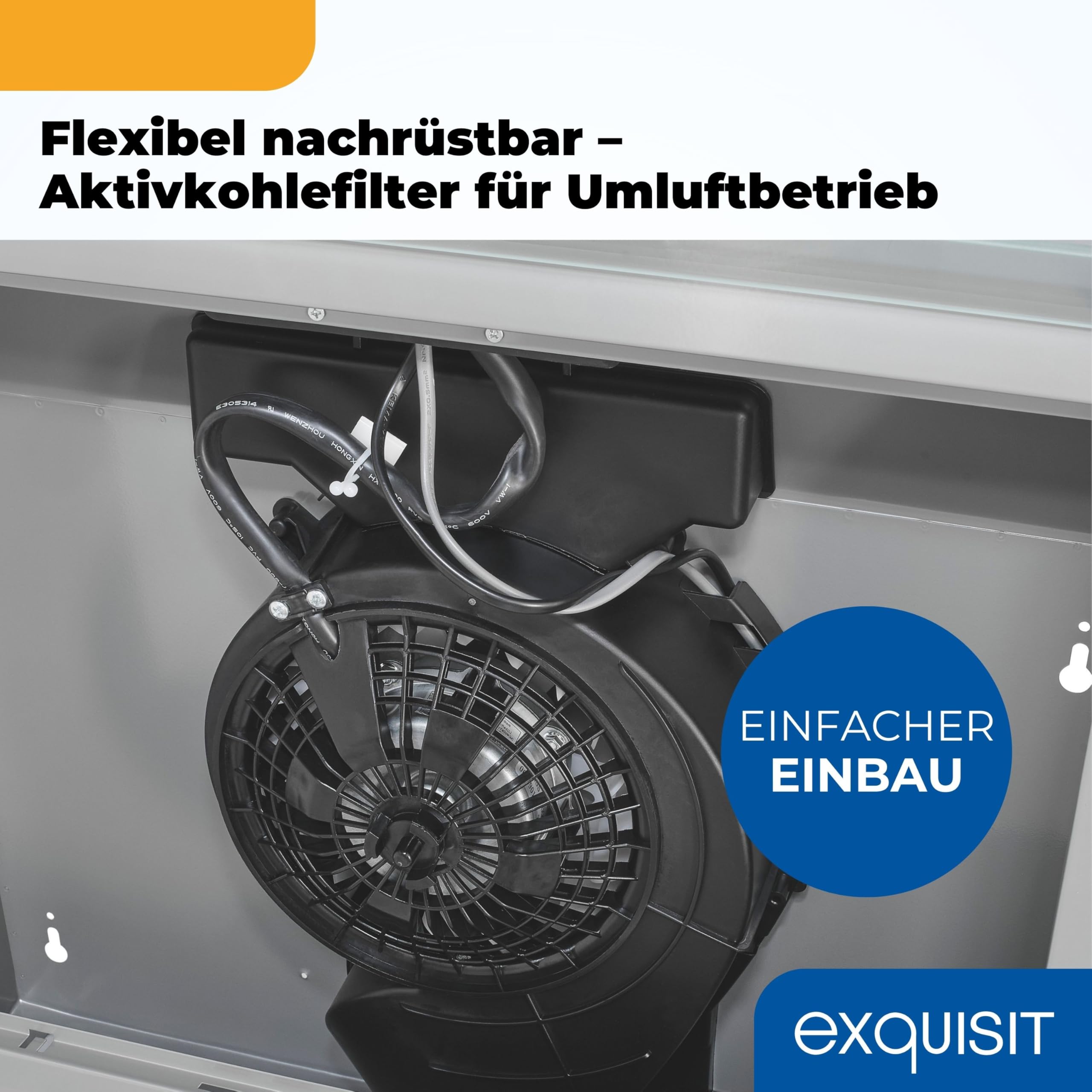 Exquisit Dunstabzugshaube 50cm Abluftbetrieb Unterbauhaube 3 Lüftungsstufen Metallfettfilter UBH50-020 inoxlook