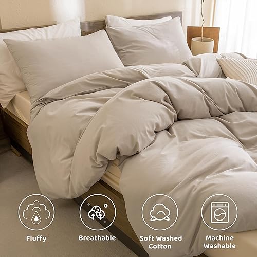 Miniatura 2 de Sanracie Juego de edredón 100% algodón, tamaño Queen, edredón con textura similar al lino para cama tamaño Queen, 3 piezas (1 edredón sólido y 2