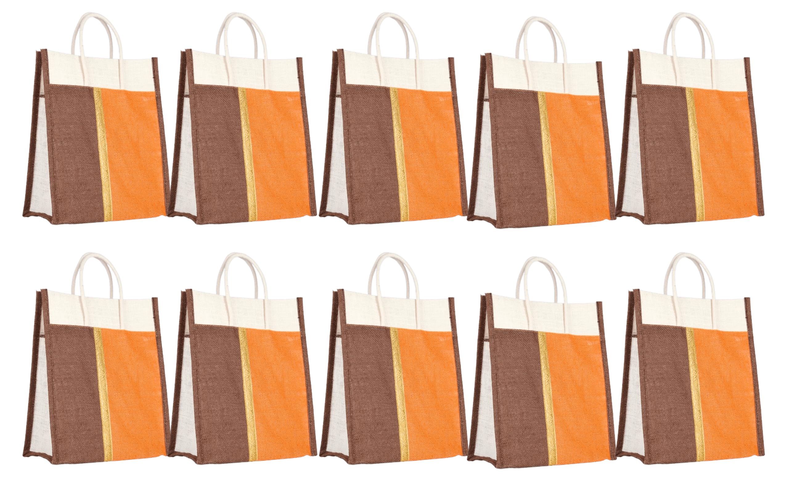 Soman Jute Thamboolam (Large) Bags for Return Gifts Brown and Orange Combo - Pack of 10 bags