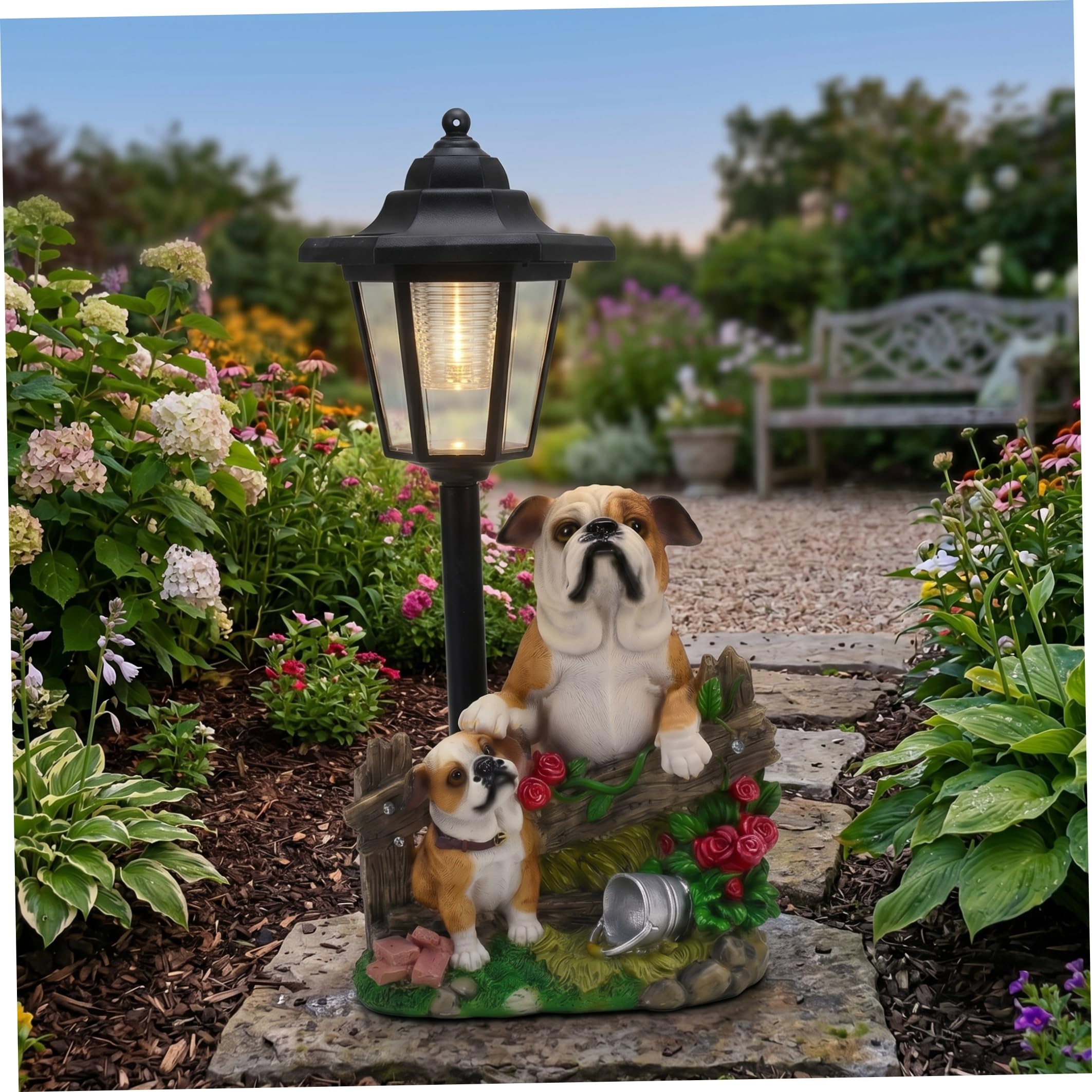 Faticenic Solar Dog Statue Garden Decor, Weatherproof Resin Dog Statue with Solar LED Lights for Yard Lawn Patio Outside, Statues Outdoor, Garden