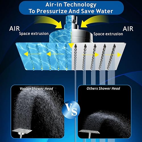 Miniatura 6 de Voolan Cabezal de ducha de lluvia con filtrado, cabezales de ducha grandes de alto flujo hechos de acero inoxidable, filtro de cabezal de ducha de