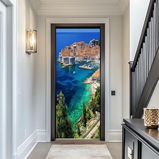 Door Sticker Decals 3D Dubrovnik Croatia Water City Pictures Royalty Free Photos Sticker Murals Peel and Stick Wallpaper Self-Adhesive Door Poster for Bedroom Living Room 30"x79"