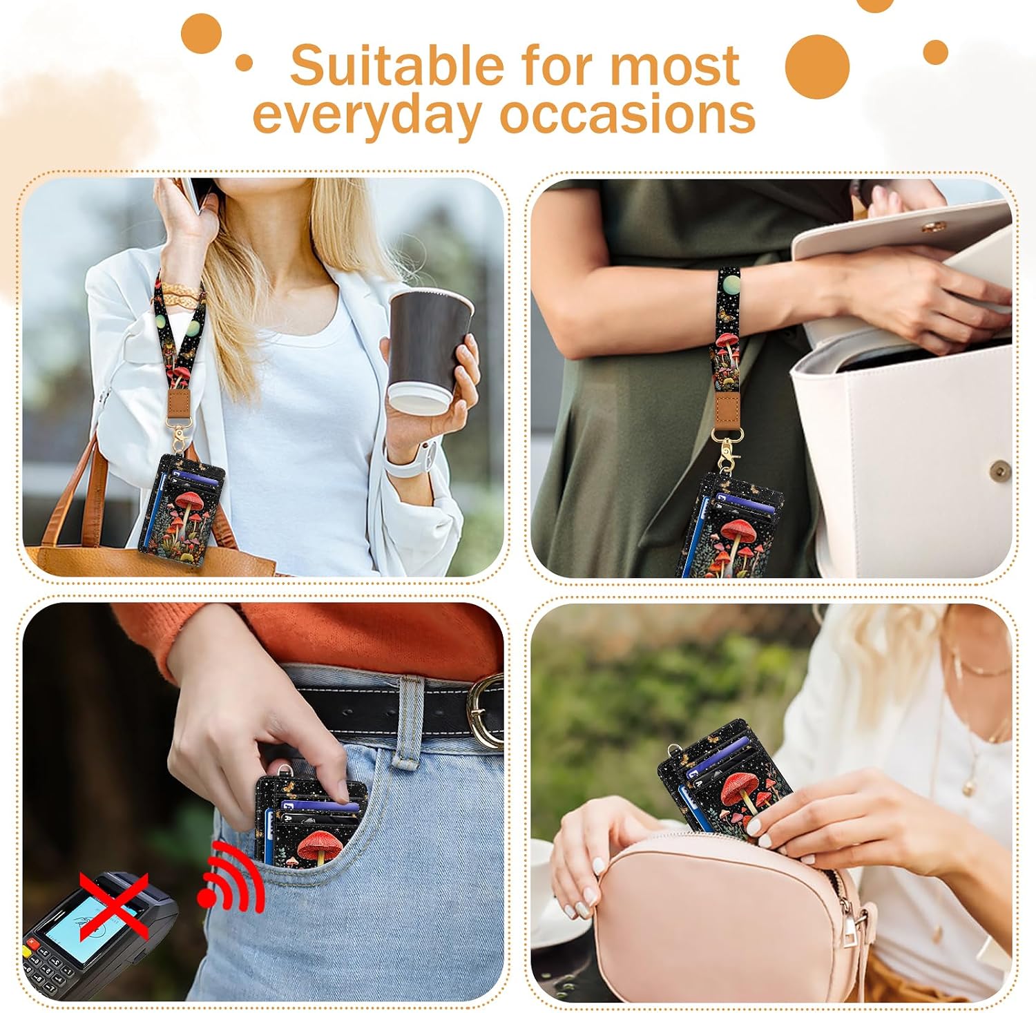 Yonlevres Mushroom Credit Card Holder Slim RFID Wallet Women Wristlet Small image 3