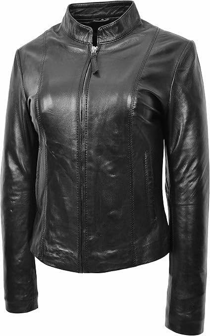 Giacca da motociclista in vera pelle da donna / Stile motociclista nero