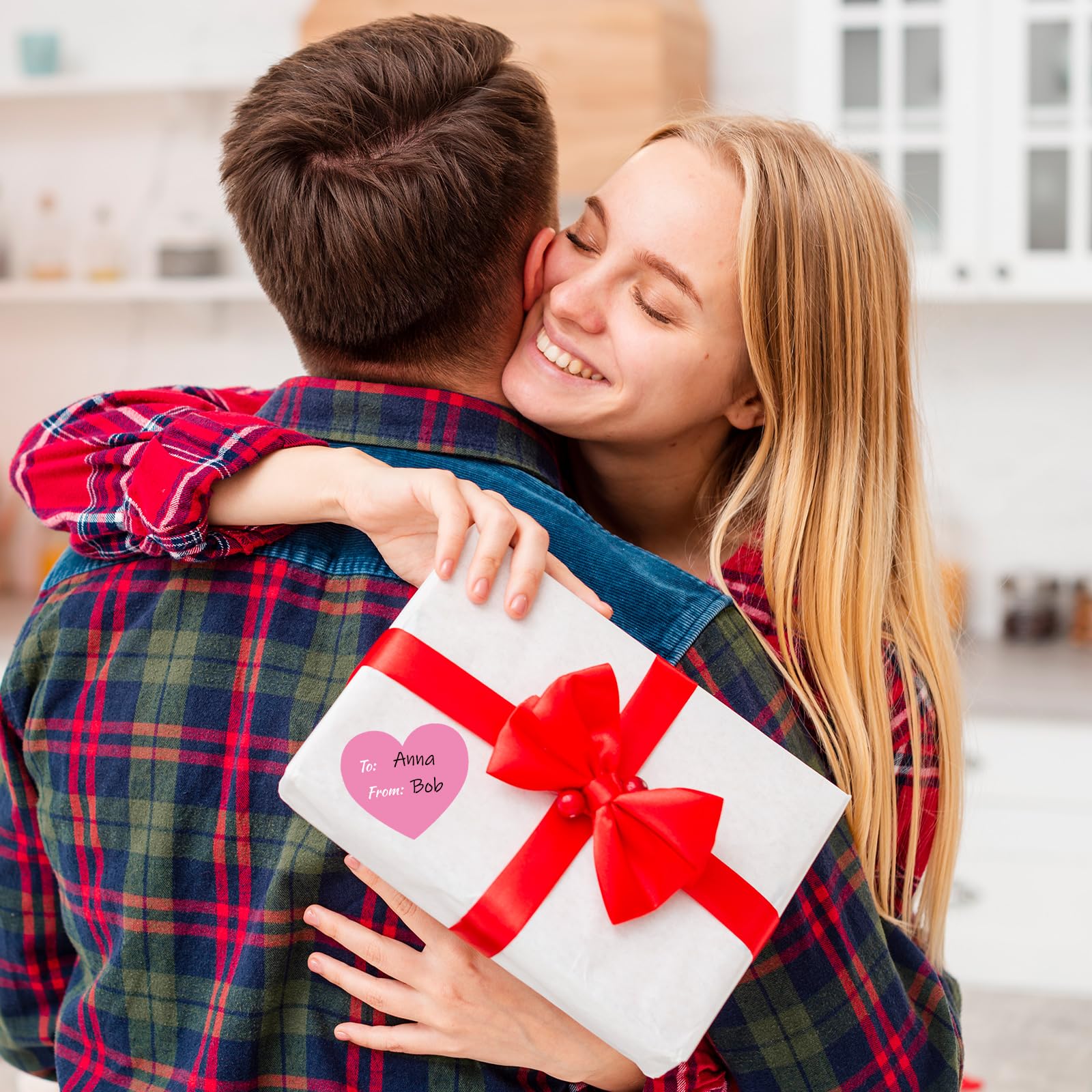 Whaline 315 Stück Valentinstag Herz Geschenkanhänger Aufkleber 6,3 cm rosa rot Papier Geschenkaufkleber zu und von Selbstklebendes Blanko-Etikett für Hochzeit, Geschenkverpackung, Karte, Umschlag