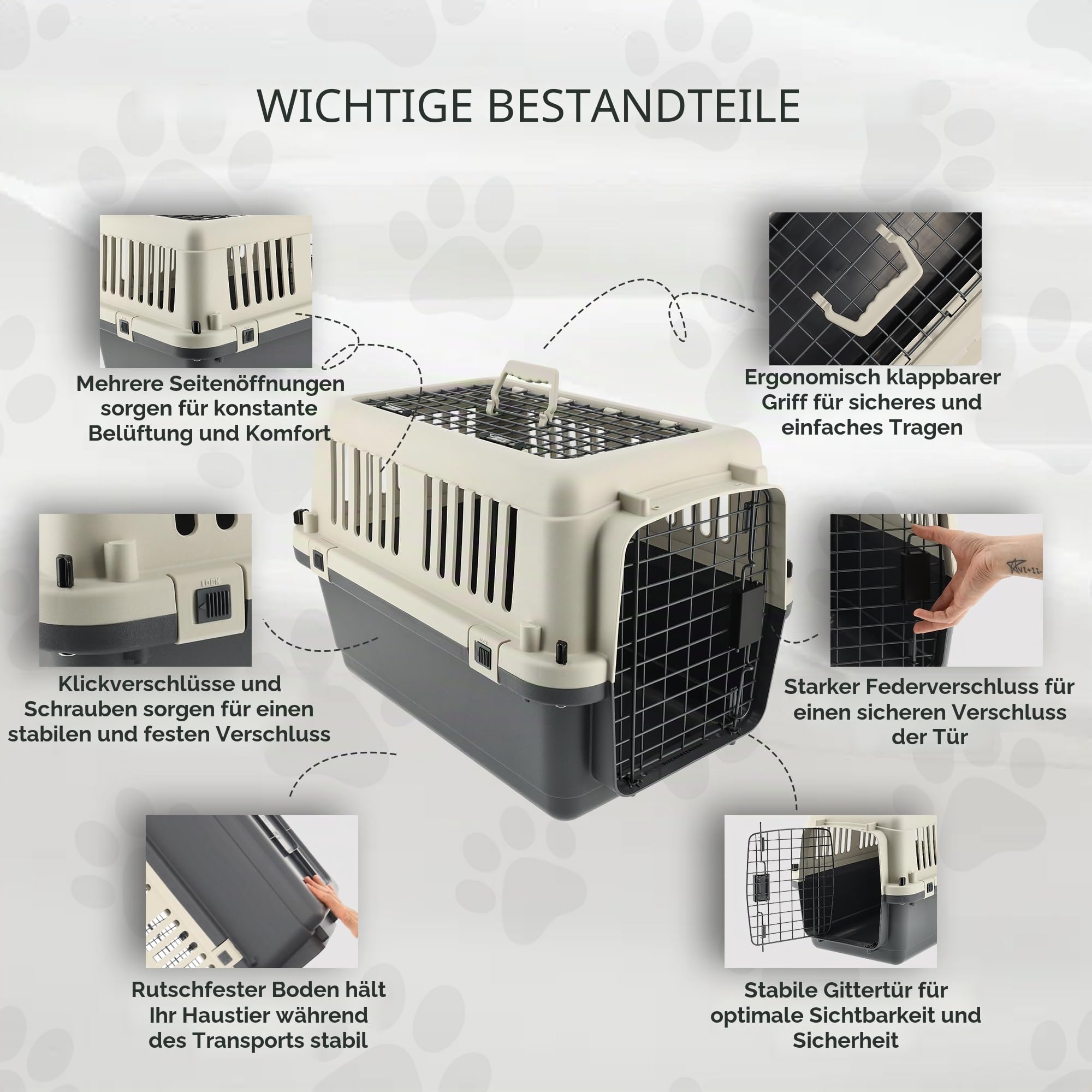 Katzenreisekorb Groß für 12 kg Haustiere - Katzenreisekorb mit abschließbarer Türlüftung - Tragbare Transportbox Katze/Kaninchen/Welpen