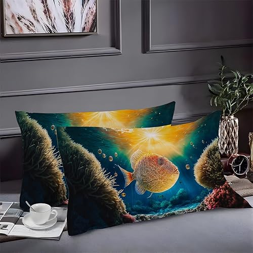 Miniatura 2 de Seabed Duvet Cover Full Fish Monster Print Bedding Sets Full Soft Microfiber Comforter Cover and 2 Pillow Shams 20"X26", Bed Set Duvet Covers with