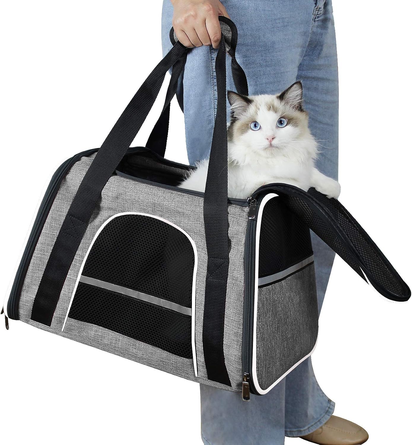 HiCaptain Soft Cat Carrier with Top Mesh Window - Pet Carrier Breathable for Medium Cats and Small Dogs Puppies up to 15 lb (Gray)