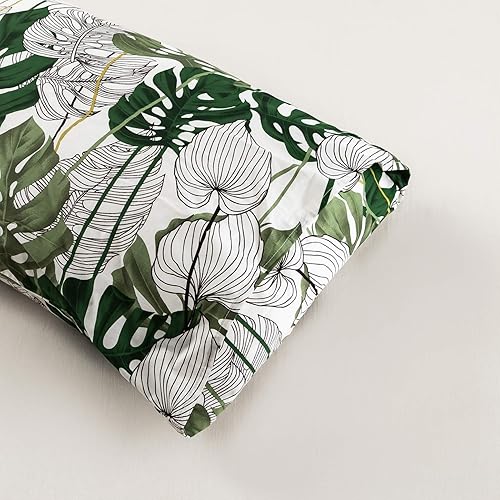 Miniatura 3 de YuHeGuoJi Juego de 2 fundas de almohada, 100 % algodón, estampado de hojas de Monstera botánicas verdes, decorativas, con cierre de sobre, calidad
