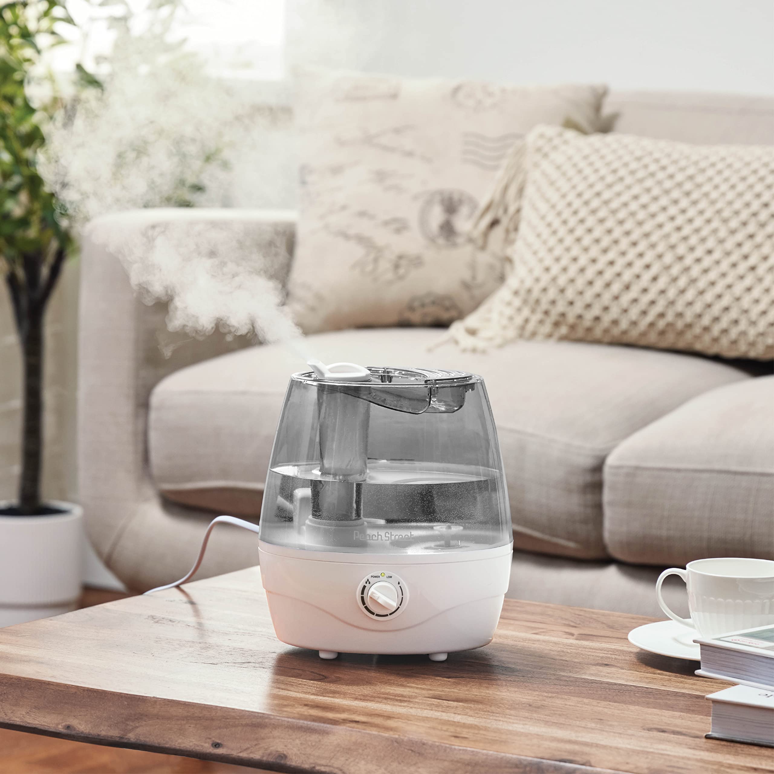 Cool Mist Humidifier - 2.2L Water Tank, for Bedroom, Baby, Quiet Ultrasonic Air Vaporizer, Adjustable Mist Level, 360 Nozzle Rotation, Auto-Shut Off, Large Area Humidifiers Easy Fill and Clean (Grey)