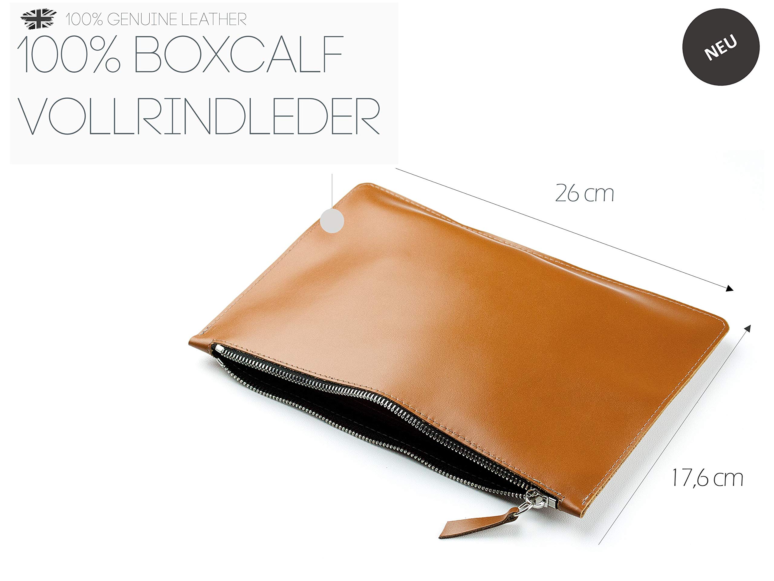 DELMON VARONE - Personalisierbare Banktasche mit Reißverschluss DIN A5 aus Boxcalf Leder Braun, Premium Geldtasche für Geldscheine, Münzen und Dokumente, Damen und Herren Echtleder Dokumententasche