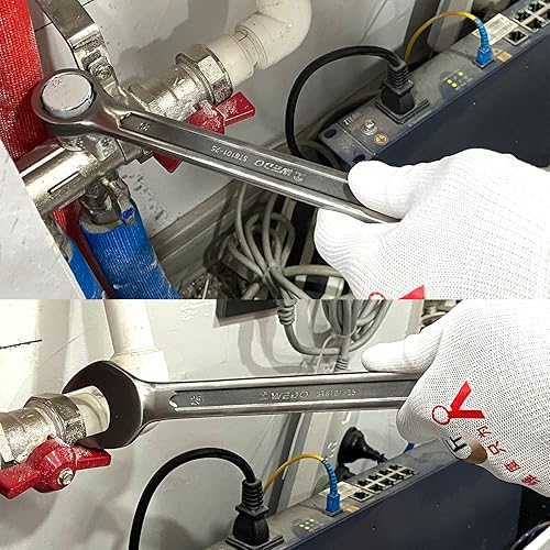 Miniatura 6 de WEDO Llave combinada de acero inoxidable, caja de doble extremo de 12 puntos, extremo abierto 0.512 in, desplazamiento de 15 grados, longitud 6.890