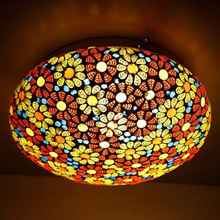 Bouquet of Flowers Glass Mosaic Ceiling Lamp - Turkish Style, Multicolour, 10 Inch Diameter, 40-60W (Bulb Not Included) Handcrafted for Rooftop Living and Home Decoration (Pack of 1)