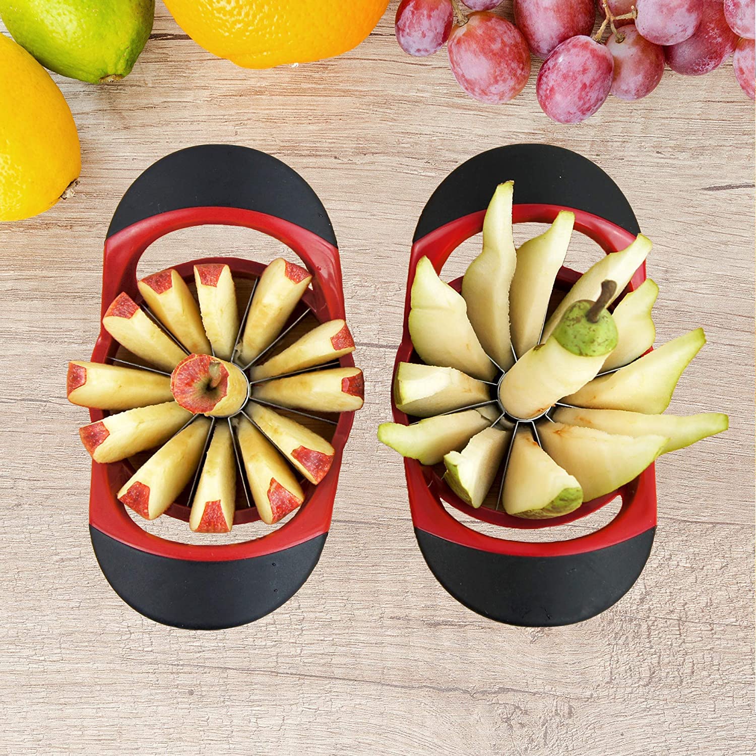 Descorazonador y cortador de manzanas de acero inoxidable, mango ergonómico ABS antideslizante con 12 hojas afiladas, grande, robusto y resistente a la oxidación