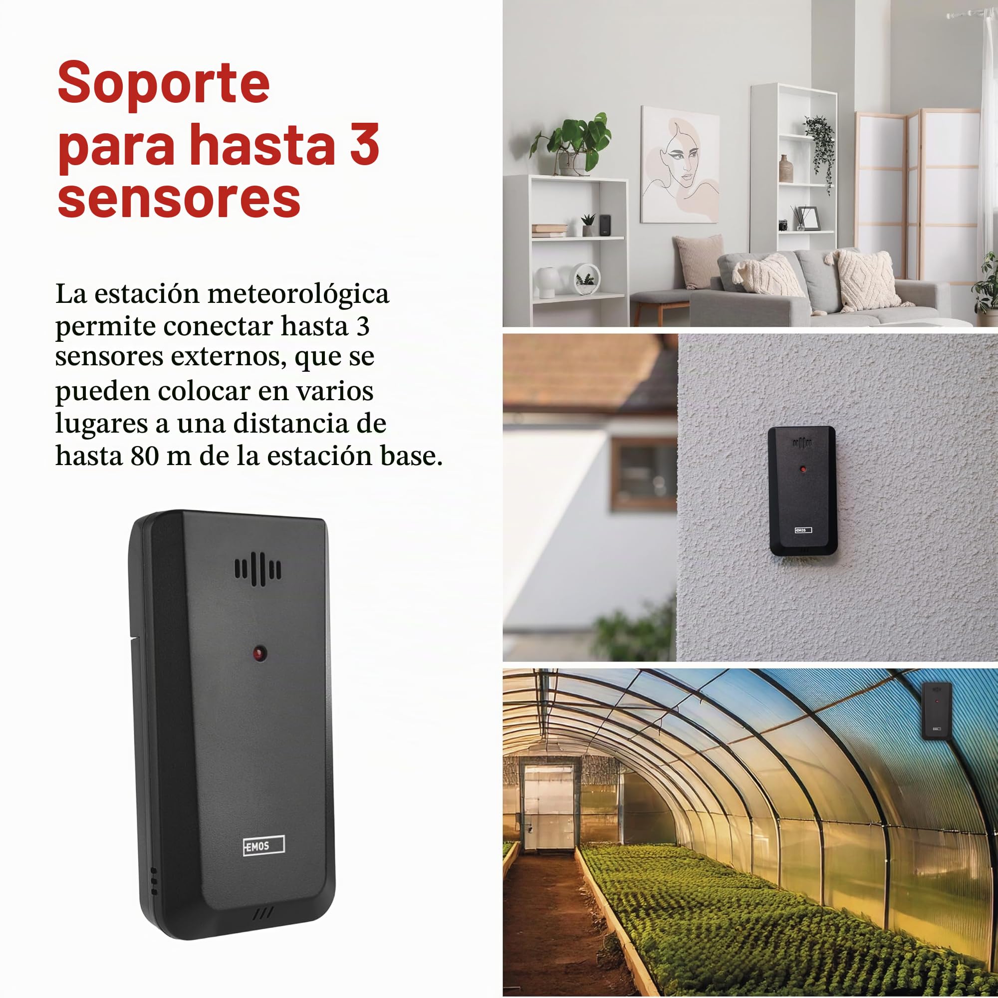 EMOS - Estación meteorológica con 2 pantallas LCD - Sensor inalámbrico (2x AA) - Tecnología Comfort View - Previsión meteorológica, temperatura, humedad, calendario, hora, despertador - Cable de