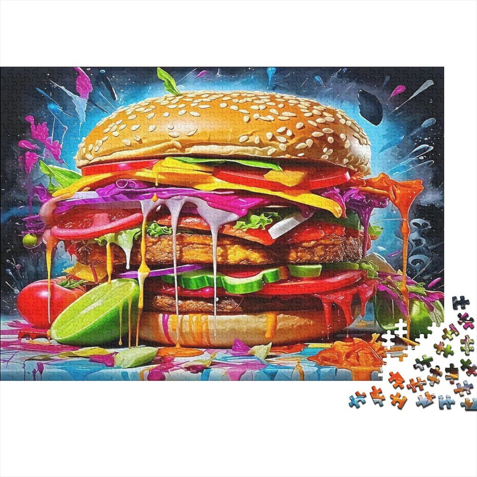 Hamburger Educational Games Burger in Flower Background Fun Jigsaw Puzzle for Boys Girls Family Challenging Relaxation 70x50cm/1000pcs