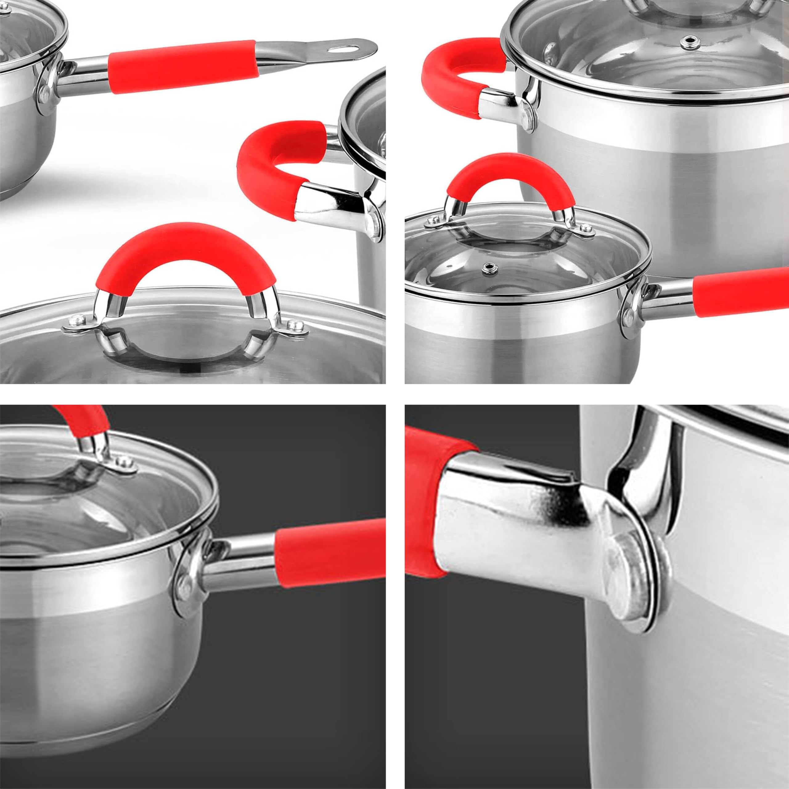 Juego de Batería de Cocina de 12 Piezas de Acero Inoxidable, Incluye Sartén y Cacerola