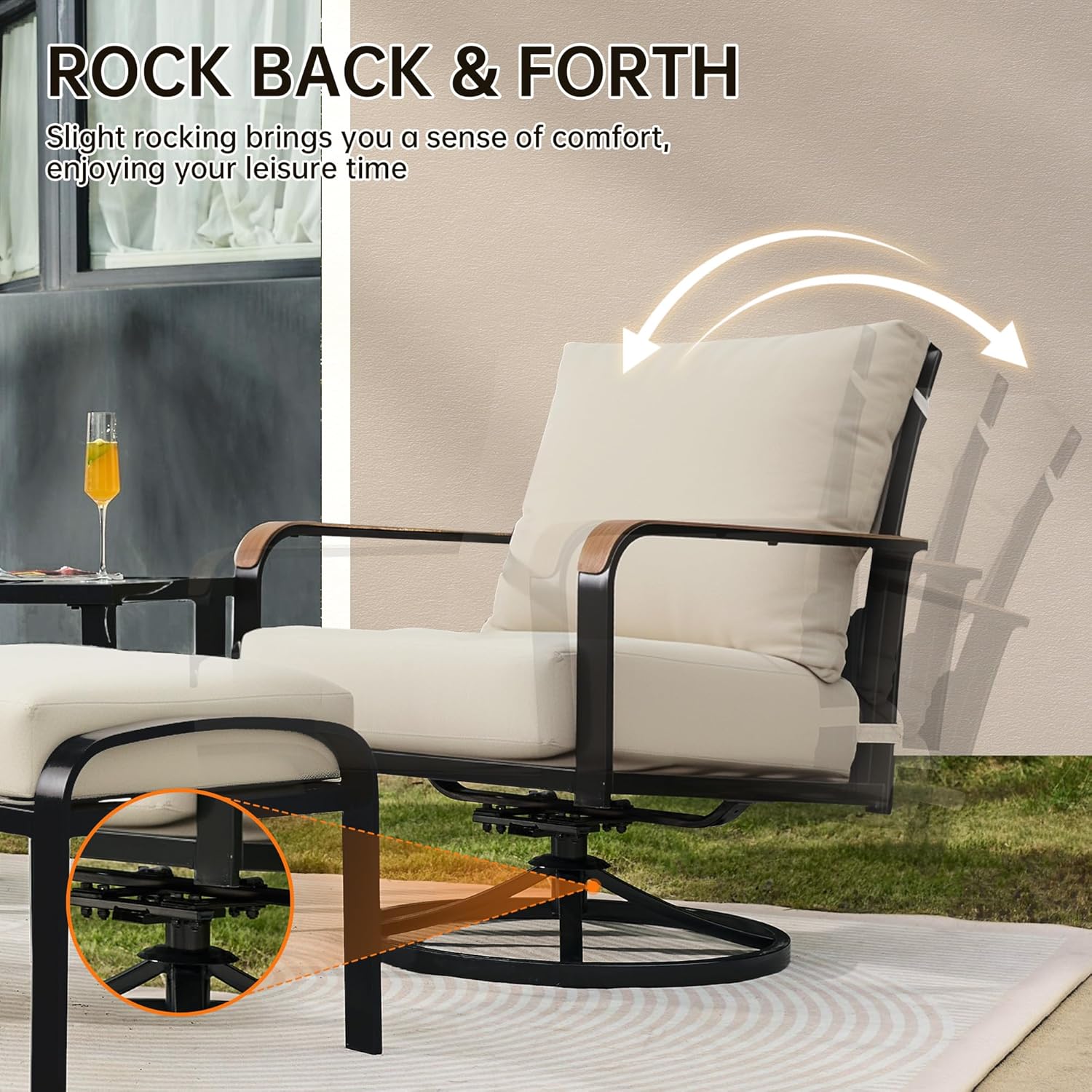 NATURAL EXPRESSIONS Patio Furniture Set,Outdoor Patio Chairs with 2 Swivel Glider Rocking Chairs,5 Piece Outdoor Conversation Set with Ottomans,All Weather Sturdy Frame,6" Cushions for Garden,Yard