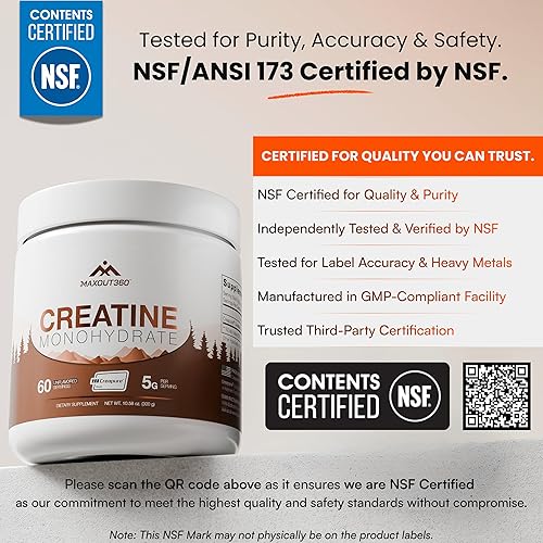 Miniatura 7 de Creapure creatina monohidrato en polvo, 60 porciones, ultra puro y monohidrato de creatina certificado NSFANSI 173 para mujeres y hombres, para
