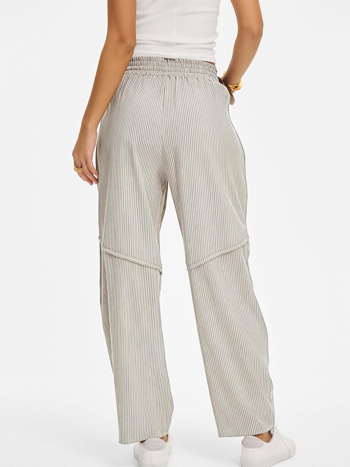 ANRABESS Womens Striped Barrel Casual Pants 2026 Trendy Summer Elastic Drawstring Baggy Lounge Wide Leg Trousers with Pockets - Image 6