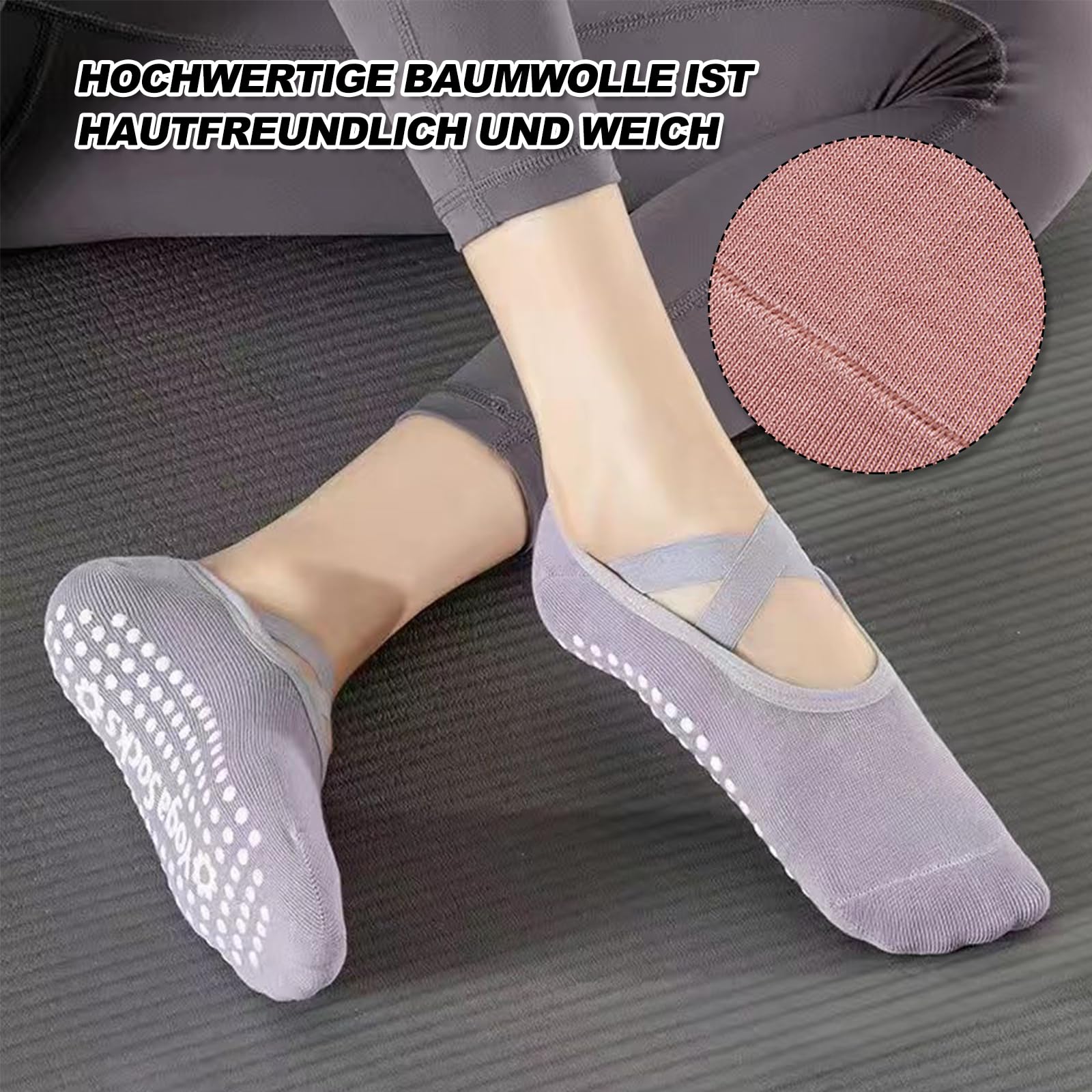 Skarpety do jogi, 4 pary damskich skarpet do jogi, antypoślizgowe, z paskiem, skarpety do pilatesu, baletu, pilatesu, tańca, treningu z poduszką