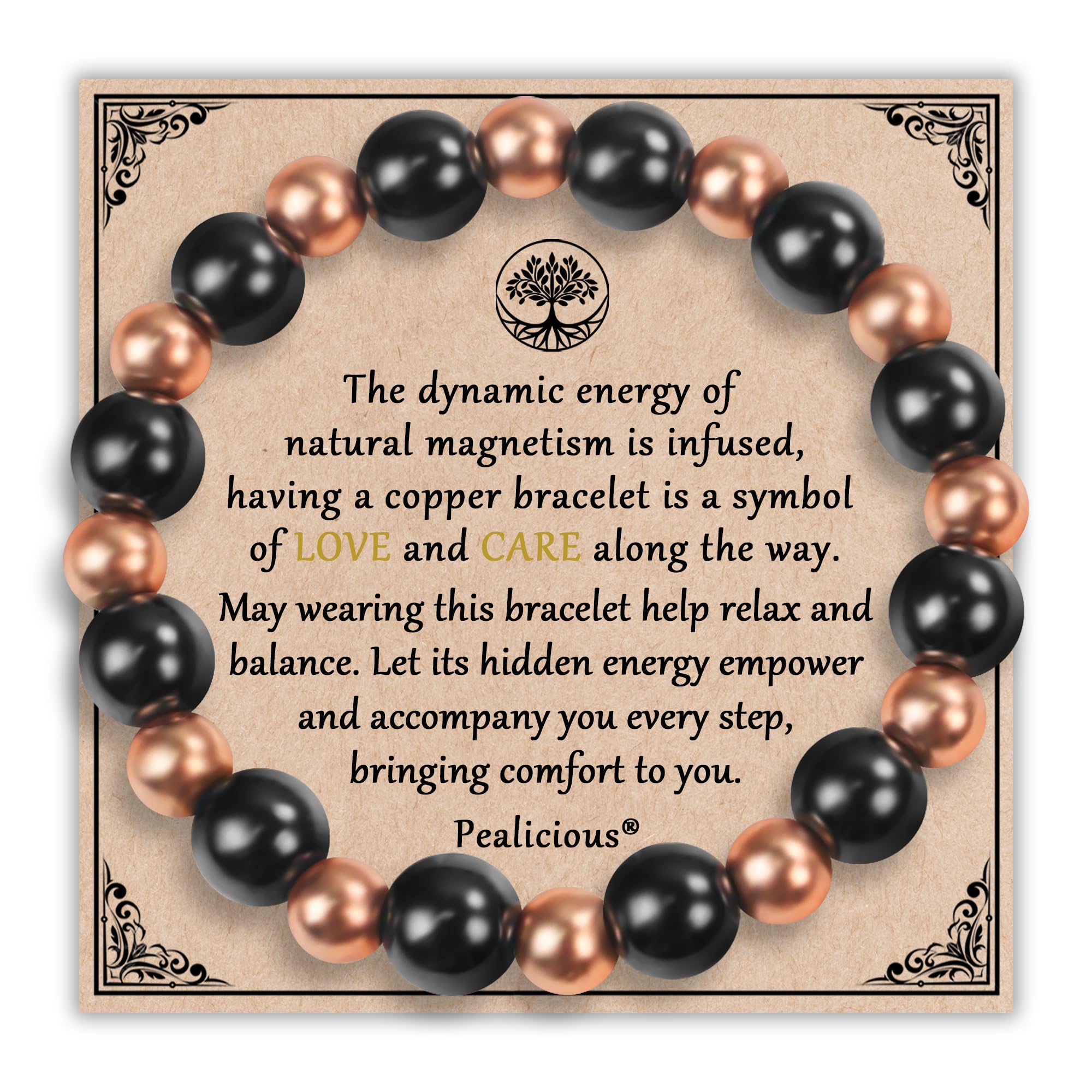 PEALICIOUS Pulseras de cobre para hombre 99.9% cobre puro con 3800 Gauss, pulseras elásticas para hombre pulseras de cuentas como regalos de cobre para él pulseras para hombres
