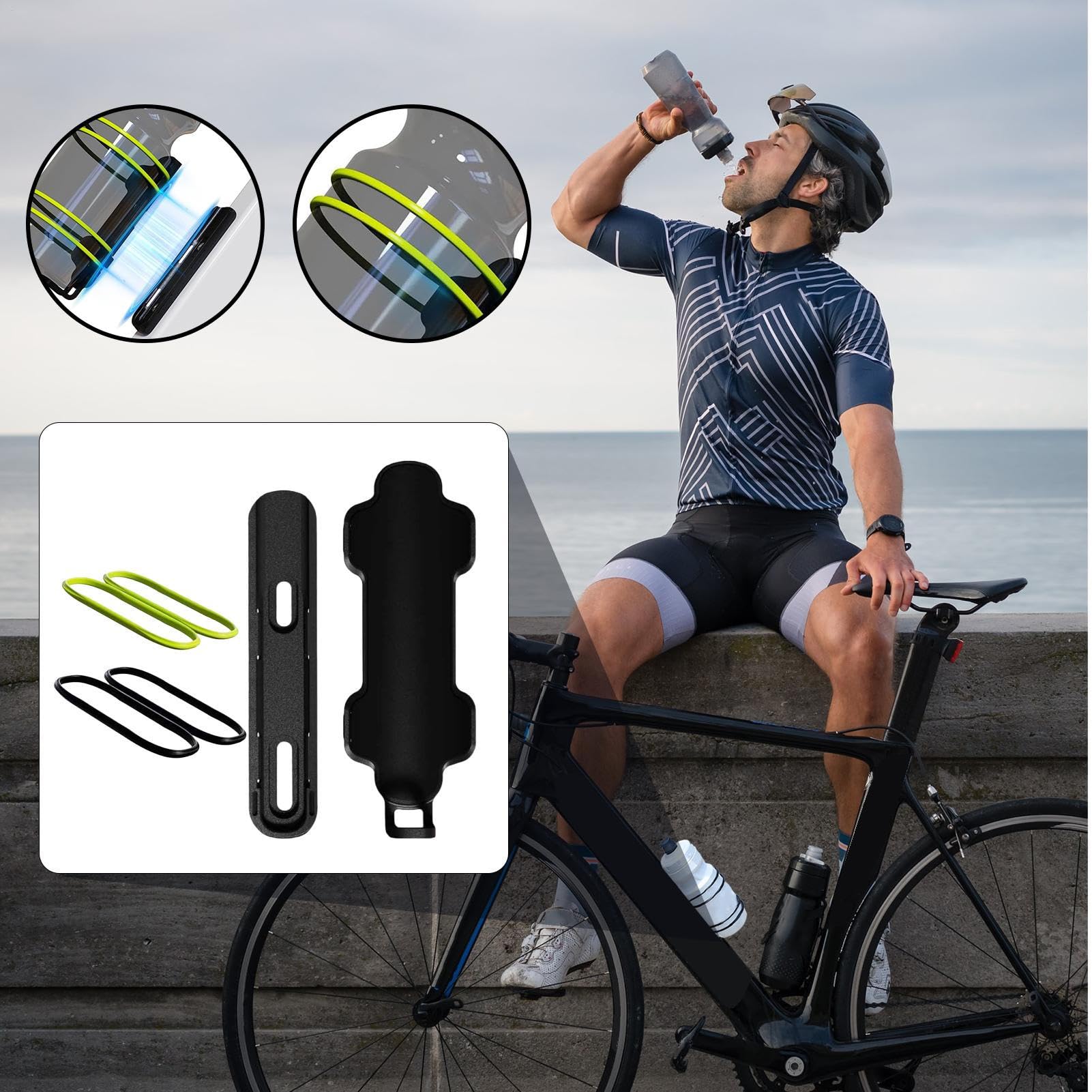 Uchwyt rowerowy na butelkę wody z paskami mocującymi i magnetycznym schowkiem, akcesoria rowerowe do jazdy na rowerze górskim, skutera elektrycznego, na zewnątrz, dojazdy do pracy