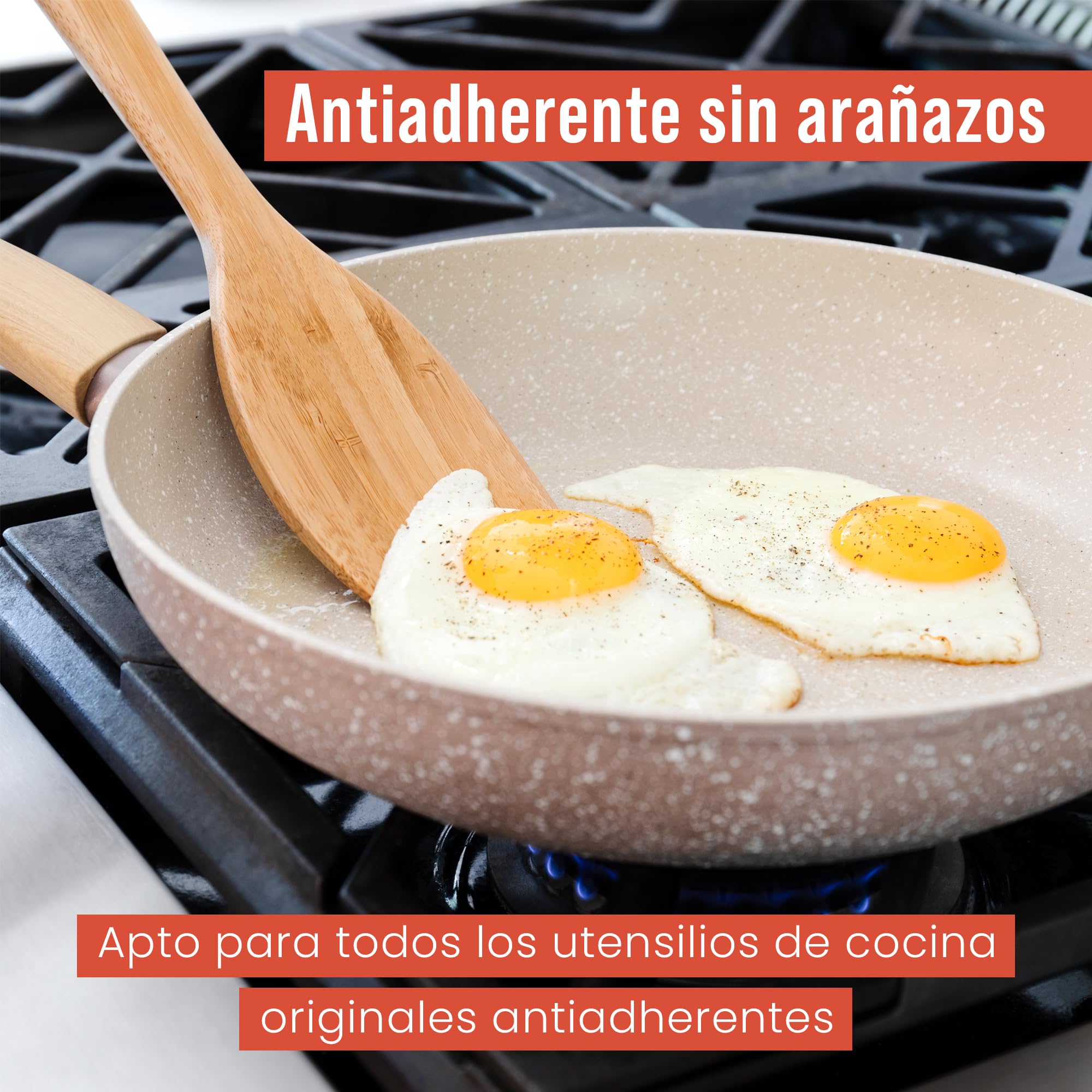 Chef Pomodoro Utensilios de Cocina Madera | Set de 3 Piezas Utensilios Cocina Bambú | Paleta Cocina Grande 31 cm, Cuchara Madera y Cuchara con Orificios | Set Menaje de Cocina