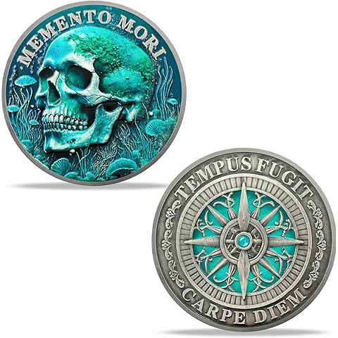 Memento Vivere Challenge Coin Deep Sea Compass Skull Coin Tempus Fugit Carpe Diem S...
