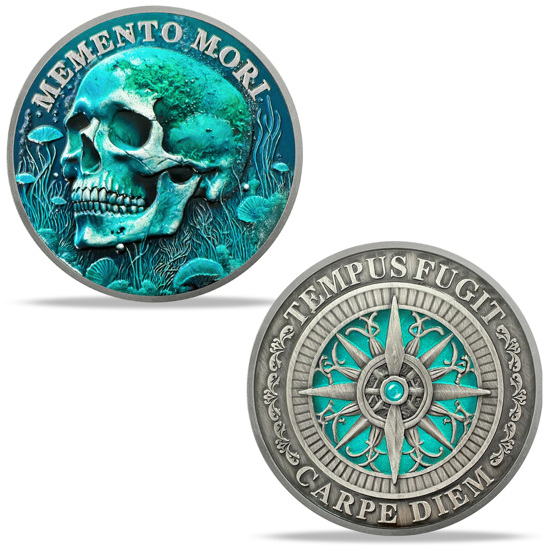 Memento Vivere Challenge Coin Deep Sea Compass Skull Coin Tempus