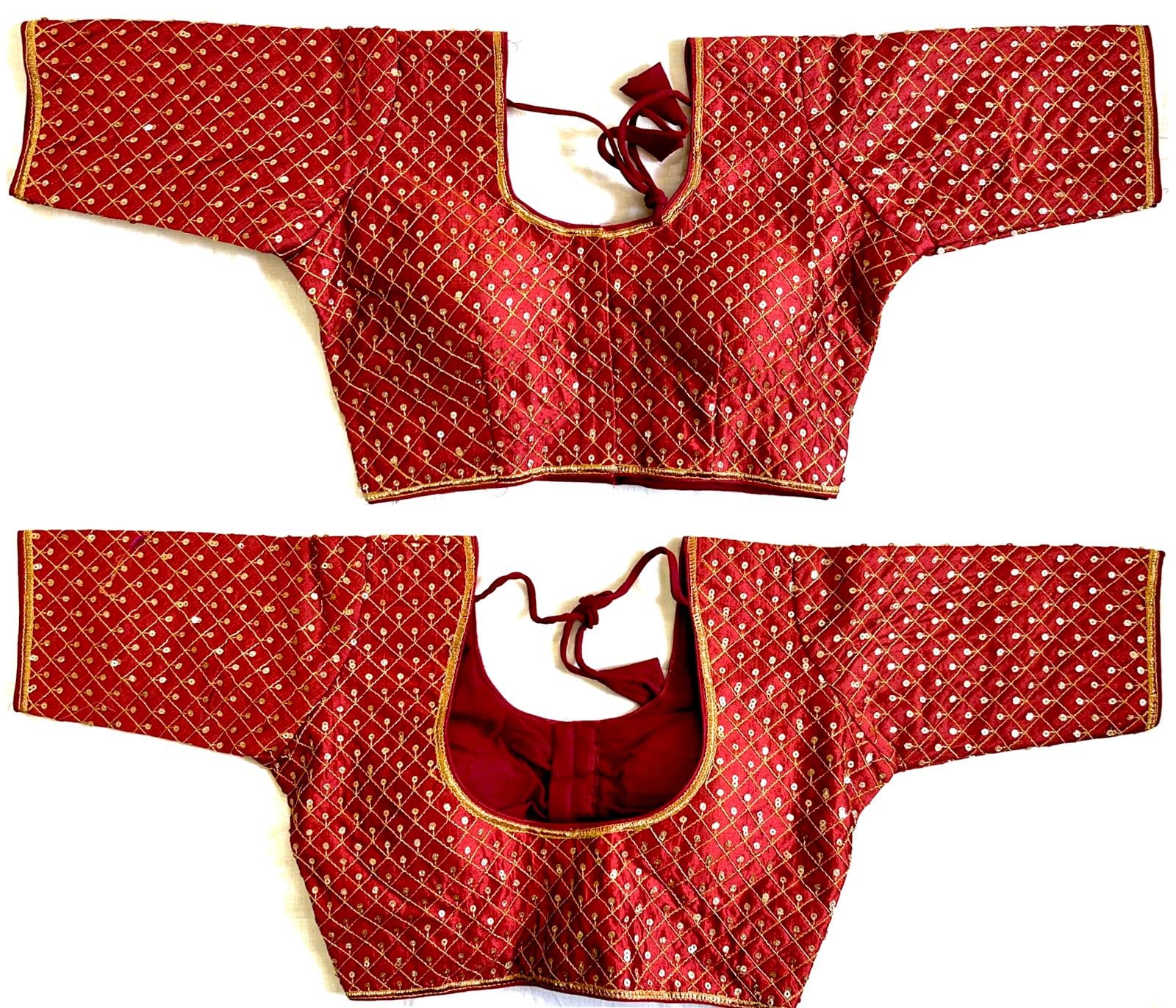 Pujia Mills Women's Embroidery Half Sleeve Silk Readymade Blouse (Banke_Maroon_38)