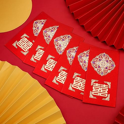 Miniatura 4 de SAVITA 12 sobres rojos de boda, sobres rojos tradicionales chinos para boda, sobres de dinero de la suerte, sobres de boda, Hong Bao, boda, paquetes