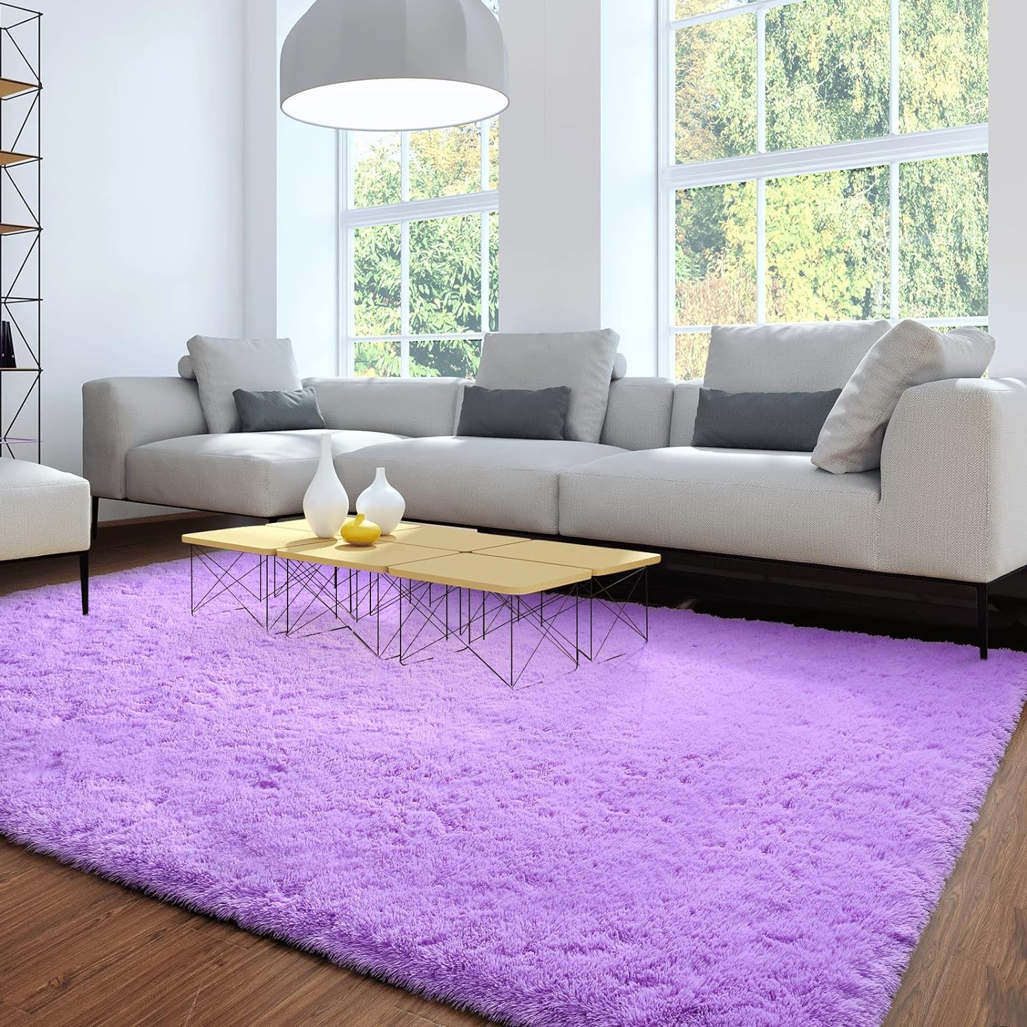 Merelax Soft Modern Indoor Large Shaggy Rug for Livingroom Bedroom Dorm Kids Room Home Decorative, Non-Slip Plush Fluffy Furry Fur Area Rugs Comfy Nursery Accent Floor Carpet 8x10 Feet, Purple